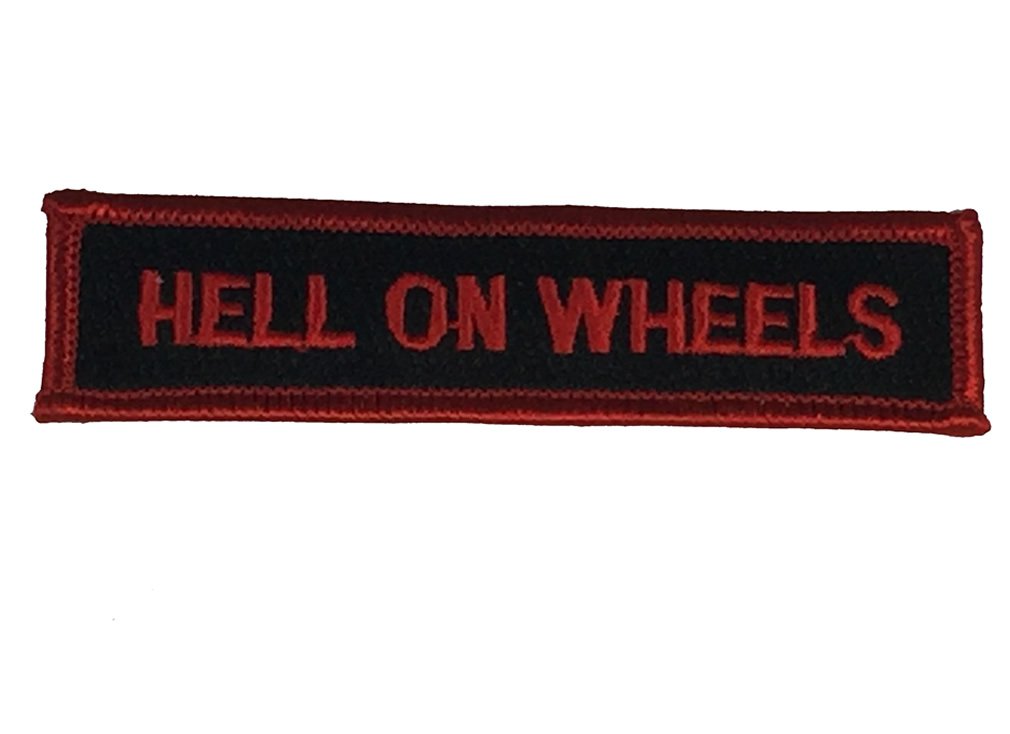 HELL ON WHEELS Iron-On Patch - Black & Red Biker Style - Veteran Owned Business - Perfect for Jackets, Vests & Motorcycle Gear