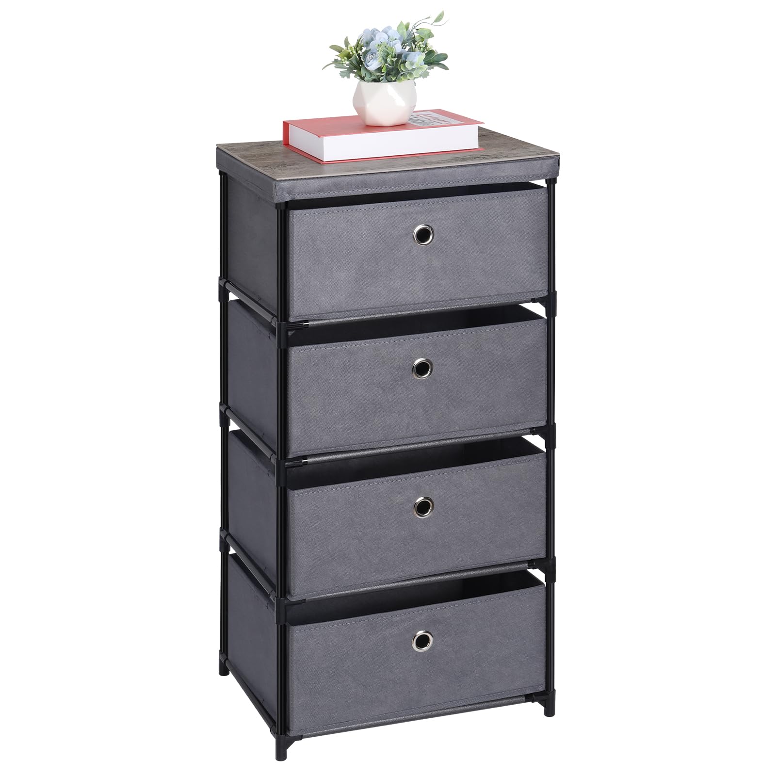 MOOACE 4-Drawer Fabric Dresser - Sturdy Black Steel Frame & Wood Top for Bedroom Storage