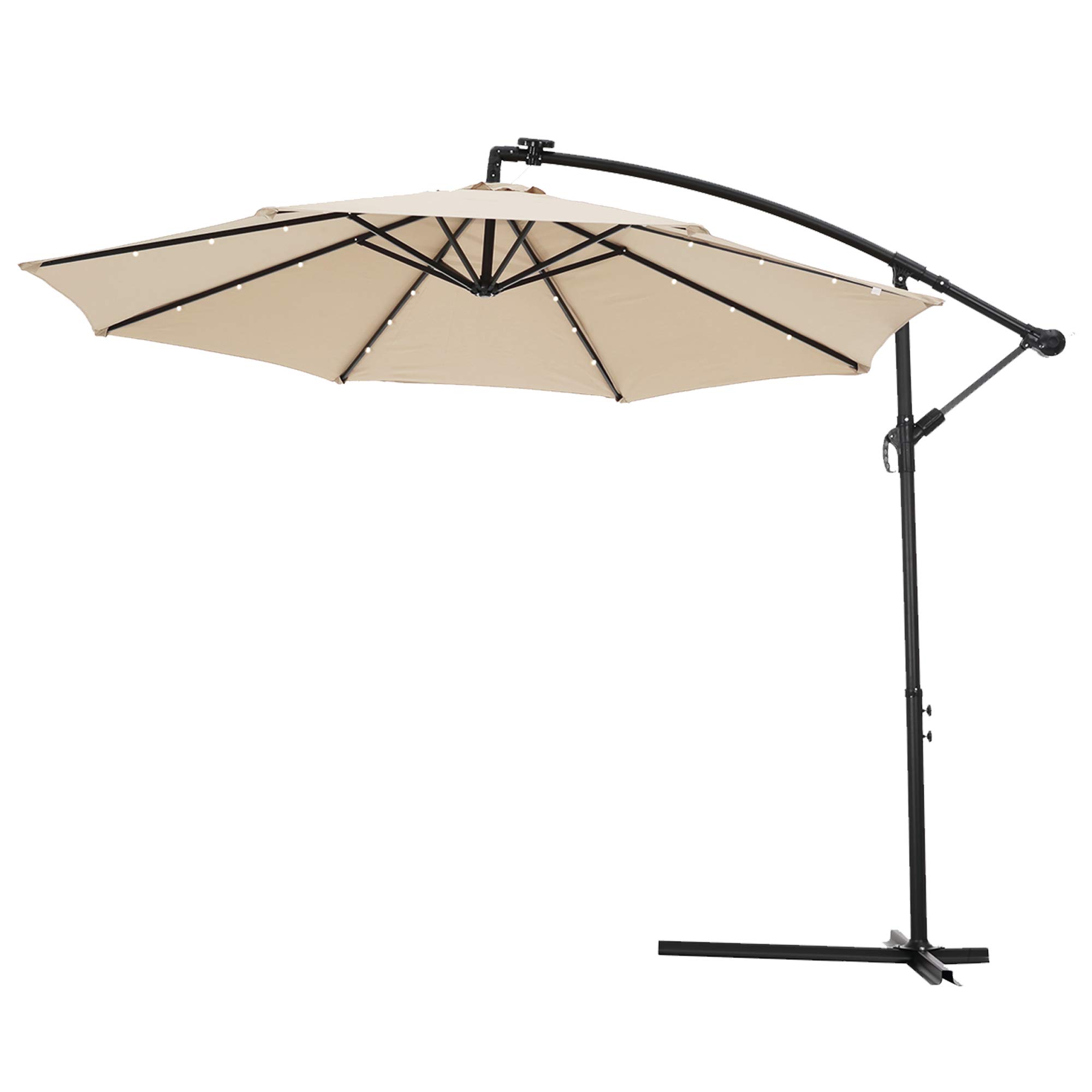 10ft Outdoor Cantilever Umbrella - Patio Offset Hanging Umbrella with 24 Solar LED Lights, Easy Open & Adjust - Perfect for Backyard, Poolside, and Garden Relaxation