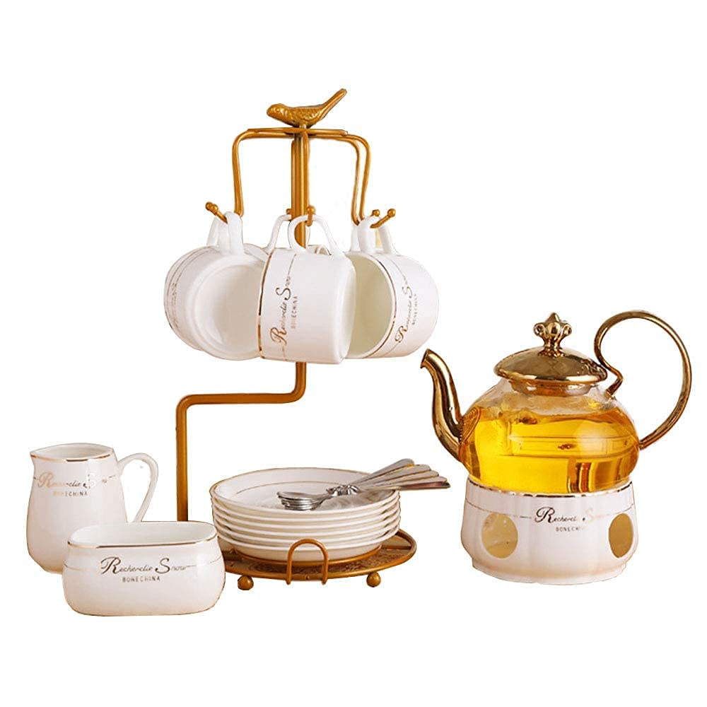 Elegant European Bone China Tea Set with Spoon - Ceramic Coffee Cups, Water Cups & Tray for Afternoon Tea Party | Perfect Gift for Housewarming, Bridal Shower & English Tea Time