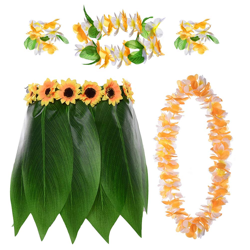 Amosfun 12-Piece Tropical Party Decorations Set - Hawaiian Hula Grass Skirt & Flower Leis for Luau, Beach, and Summer Party Supplies | Perfect for Themed Parties, Photo Booths, and Events