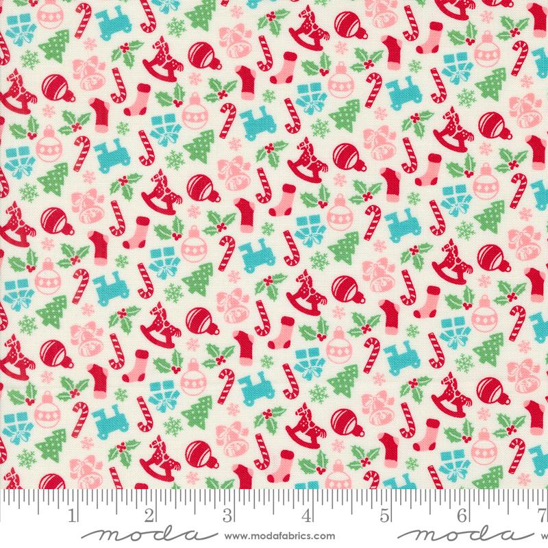 Urban Chiks Kitty Christmas Candy Cane Fabric by The Yard - Snow Ivory Cotton Print for Holiday Decorations, DIY Crafts & Quilting