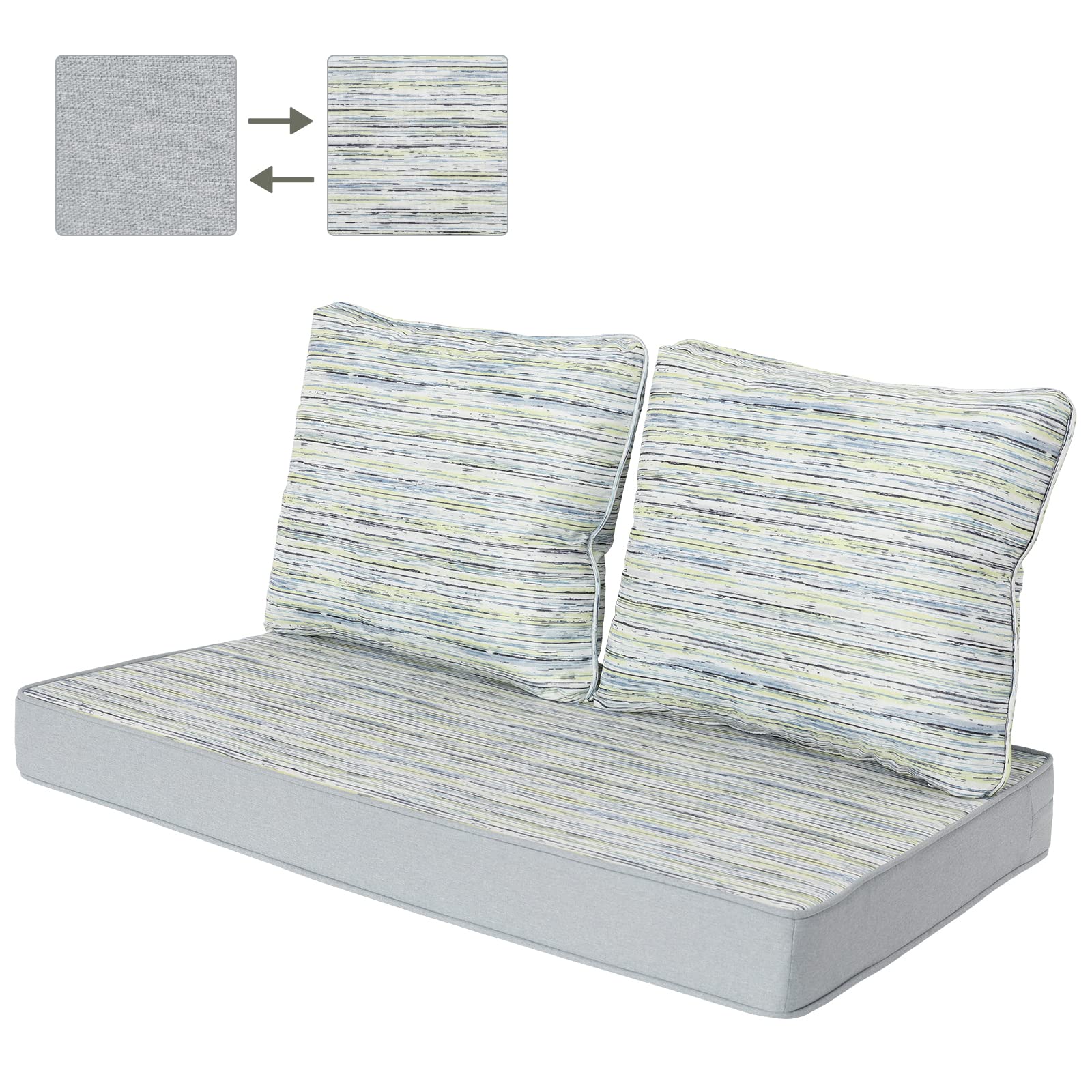 HonTop Outdoor Loveseat Cushions - 46 x 26 Inch Waterproof Patio Furniture Cushions for Bench, Chair & Glider - Sunbrella Fabric Indoor/Outdoor Deep Seat Slipcovers in Gray - Perfect for Backyard, Deck, Porch & Poolside Relaxation