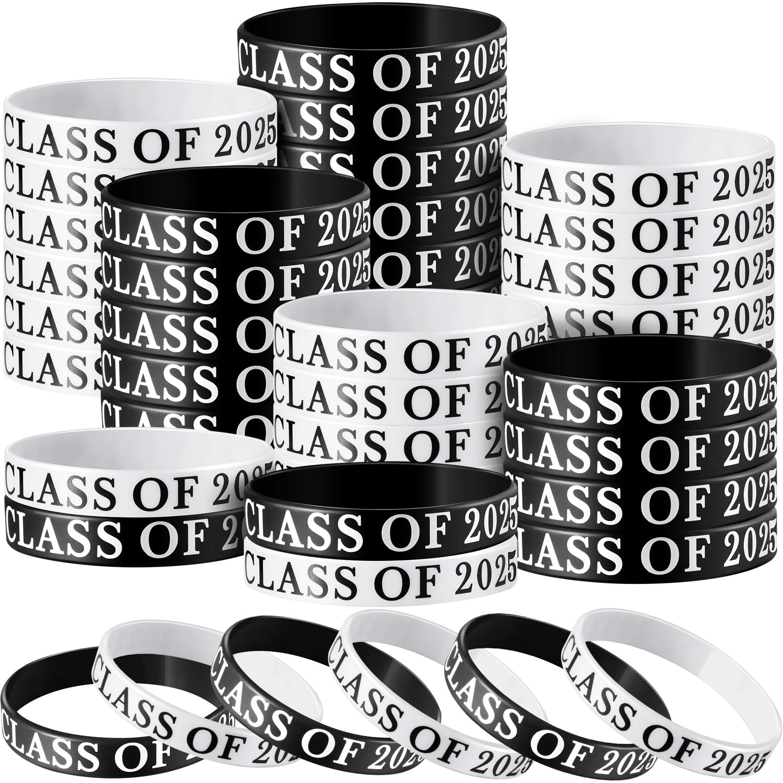 100 Pcs Class of 2025 Graduation Bracelets - Bulk Silicone Wristbands for Grad Party Favors, Commencement Gifts & School Celebrations (Black & White) - Perfect for Graduation Ceremonies, Senior Week Events & Alumni Reunions