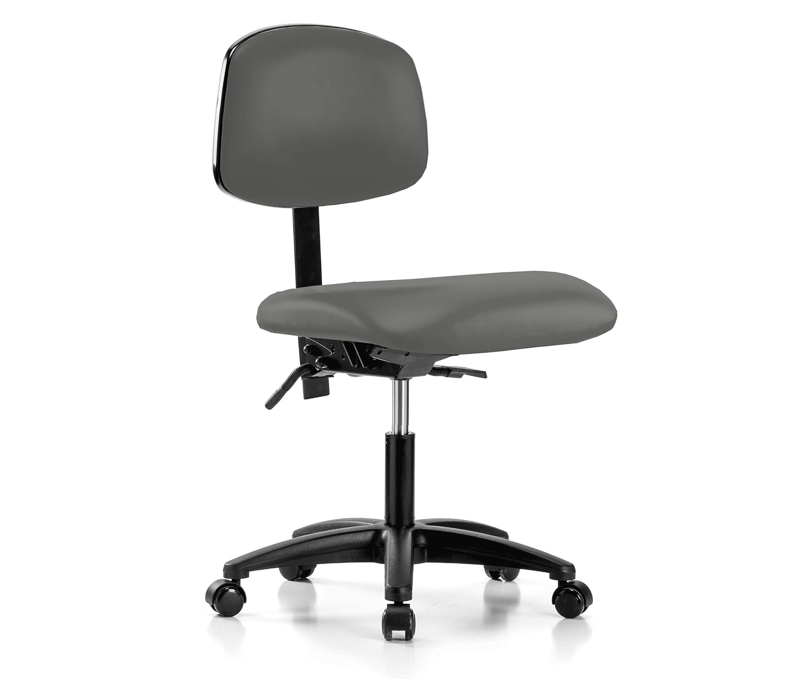 Perch Rolling Lab Chair with Adjustable Back Support - Ergonomic Stool for Hardwood & Tile Floors, Adjustable Desk Height, Charcoal Vinyl - Perfect for Laboratories, Home Offices & Standing Desks