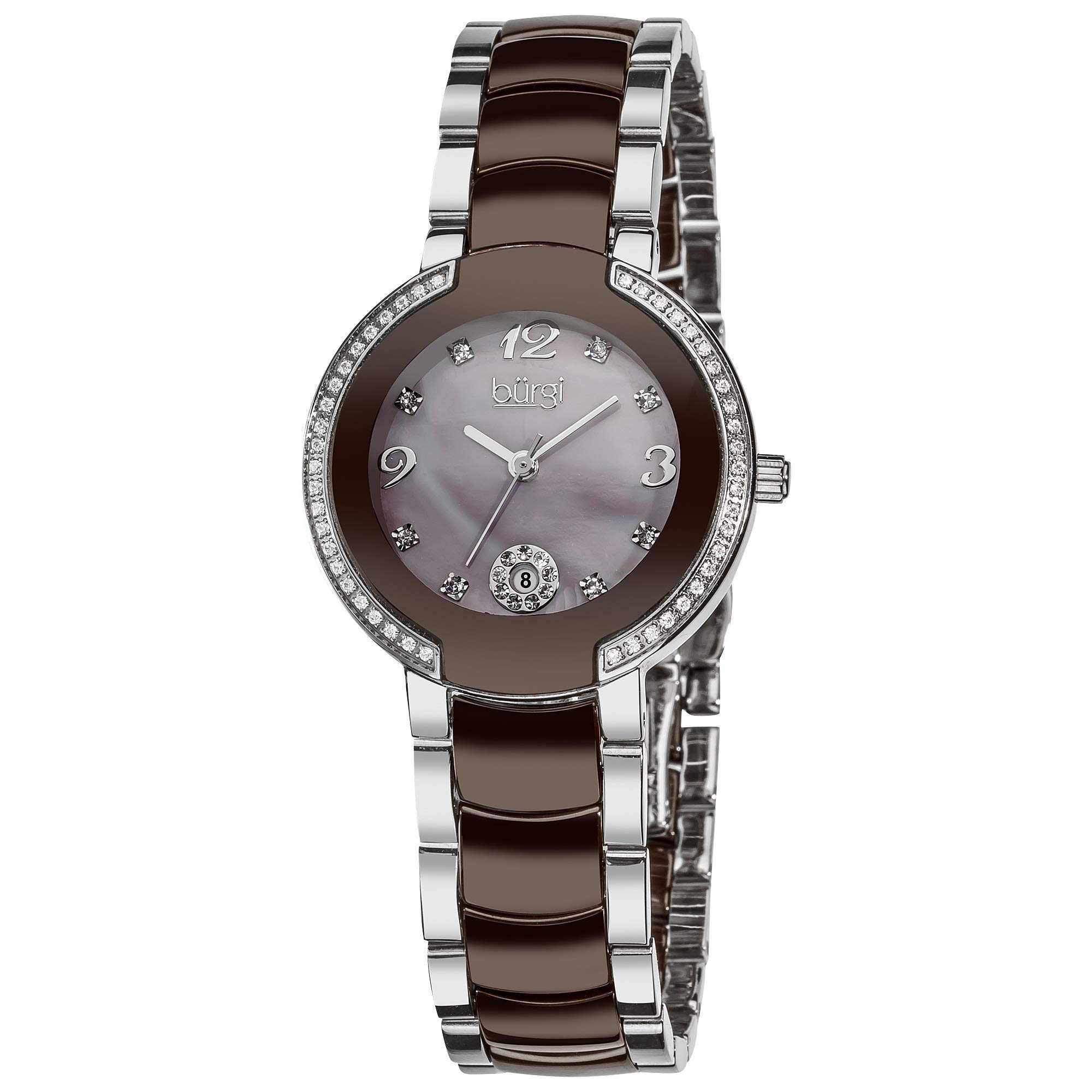 Burgi Women's Diamond Watch - 8 Genuine Diamonds, Crystal Bezel & Ceramic Bracelet - Luxury Ladies Wristwatch for Business, Party & Everyday Wear - BUR072