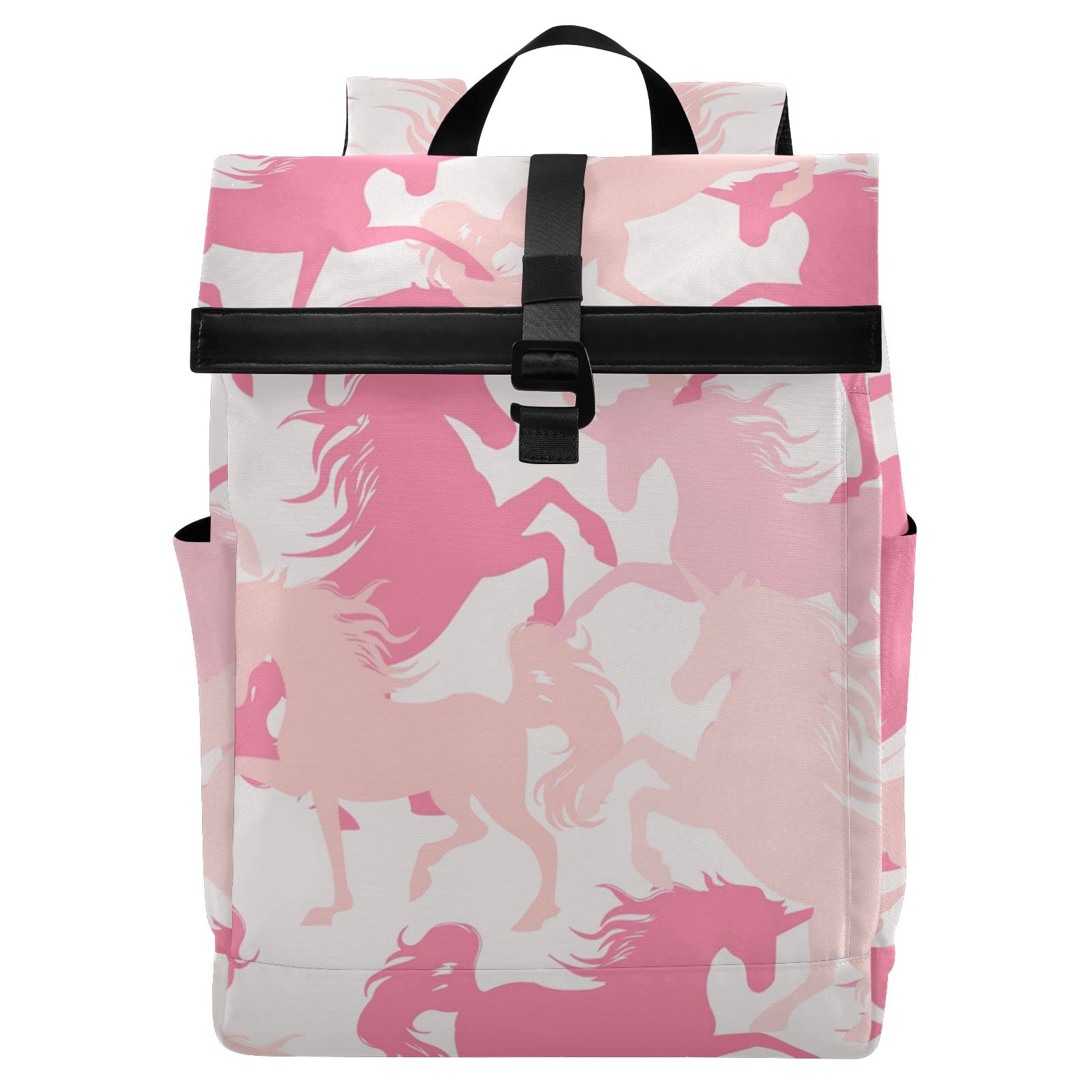 Pink Unicorn Roll Top Backpack - Waterproof Anti-Theft Laptop Backpack for Men & Women, Fits 15.6 Inch Laptop - Perfect for Work, Travel, College & Outdoor Adventures