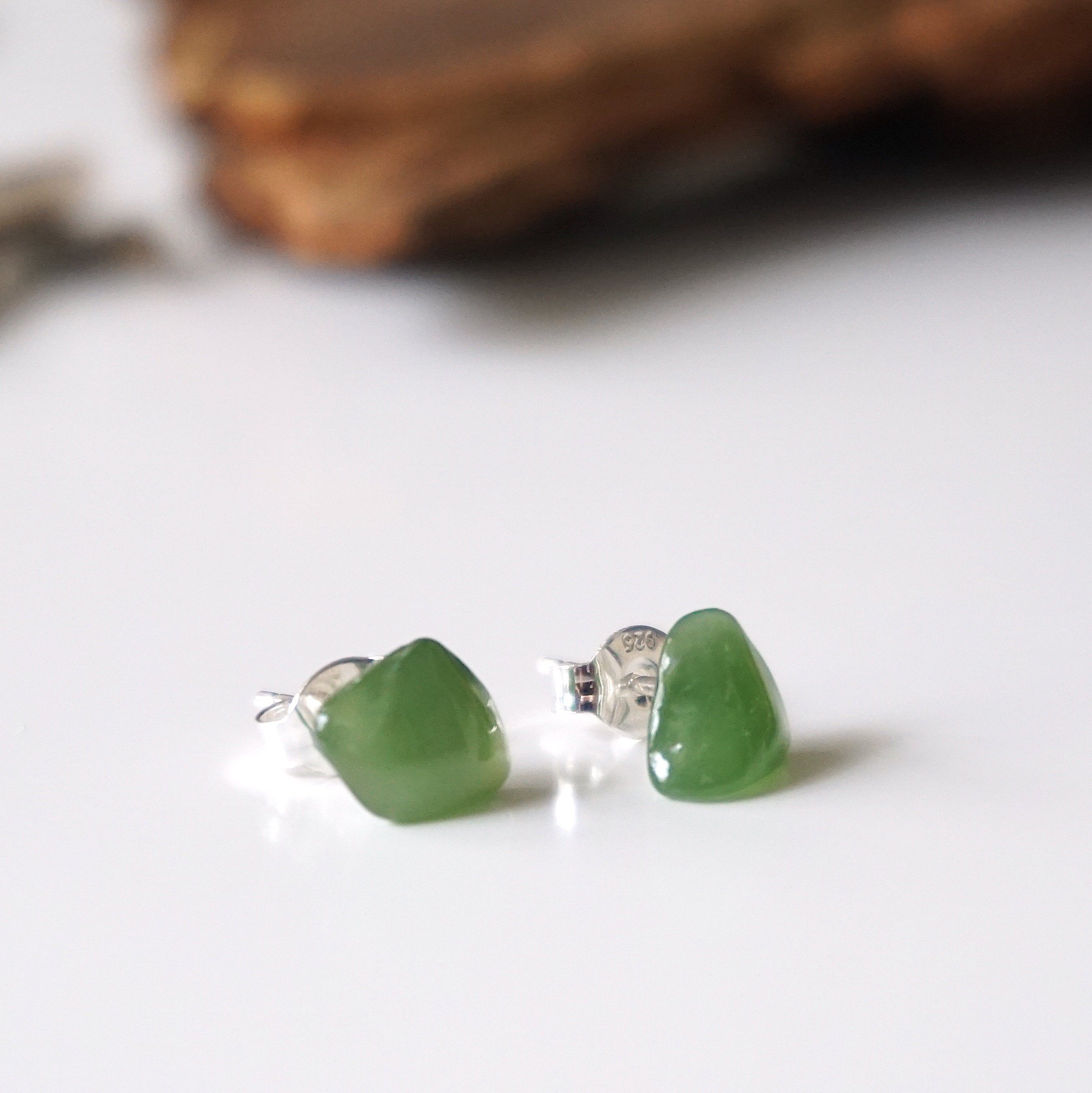 Natural Nephrite Jade Stud Earrings for Women - Hypoallergenic Post Earrings for Daily Wear & Special Occasions
