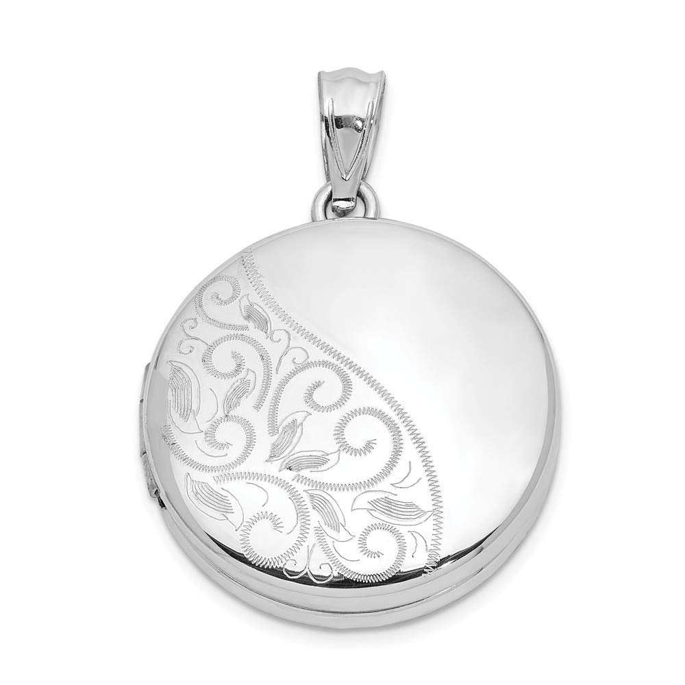 925 Sterling Silver Engravable 20mm Polished Scrolled Round Photo Locket Pendant Necklace for Women - Personalized Jewelry Gift for Mom, Wife, Girlfriend - Perfect for Anniversaries, Birthdays & Valentine's Day