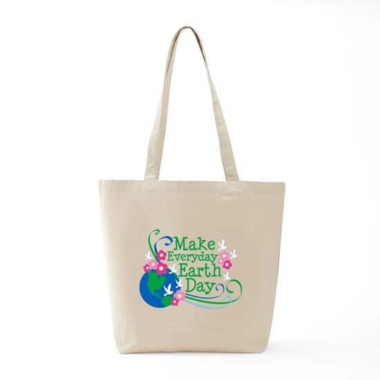 Eco-Friendly Reusable Canvas Tote Bag - Natural Cotton Shopping Bag for Groceries, Beach & Work | Make Every Day Earth Day | Sustainable Shopping Tote for Women & Men