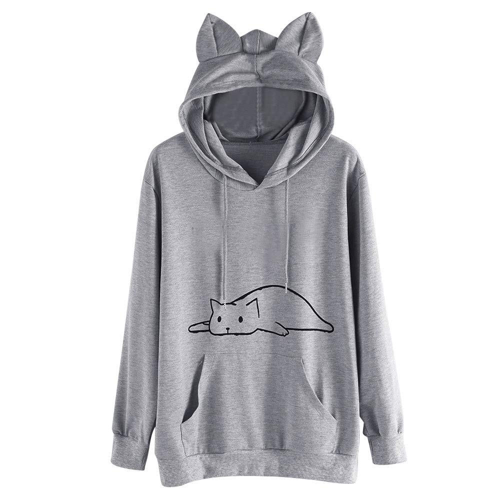 Cute Cartoon Cat Printed Hooded Sweatshirt - Slim Fit Casual Pullover for Women | Trendy Activewear for Gym, Running & Street Fashion