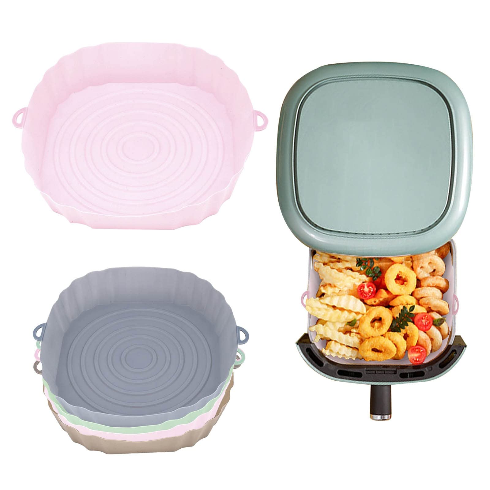 **Cysincos Reusable Silicone Air Fryer Liners - Heat Resistant, Food Safe, Dishwasher Safe - Perfect for Baking, Roasting & Frying - Round Basket & Oven Accessories**