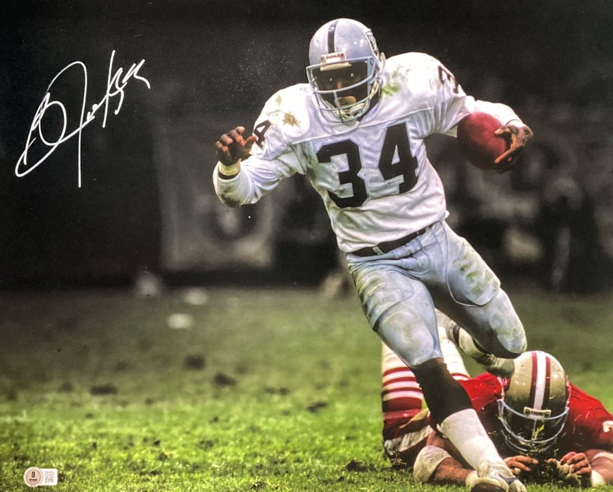 Bo Jackson Autographed 16x20 Oakland Raiders White Jersey Framed Photo - Limited Edition Collectible for Sports Memorabilia Fans, Perfect for Man Cave, Game Room, or Office Decor