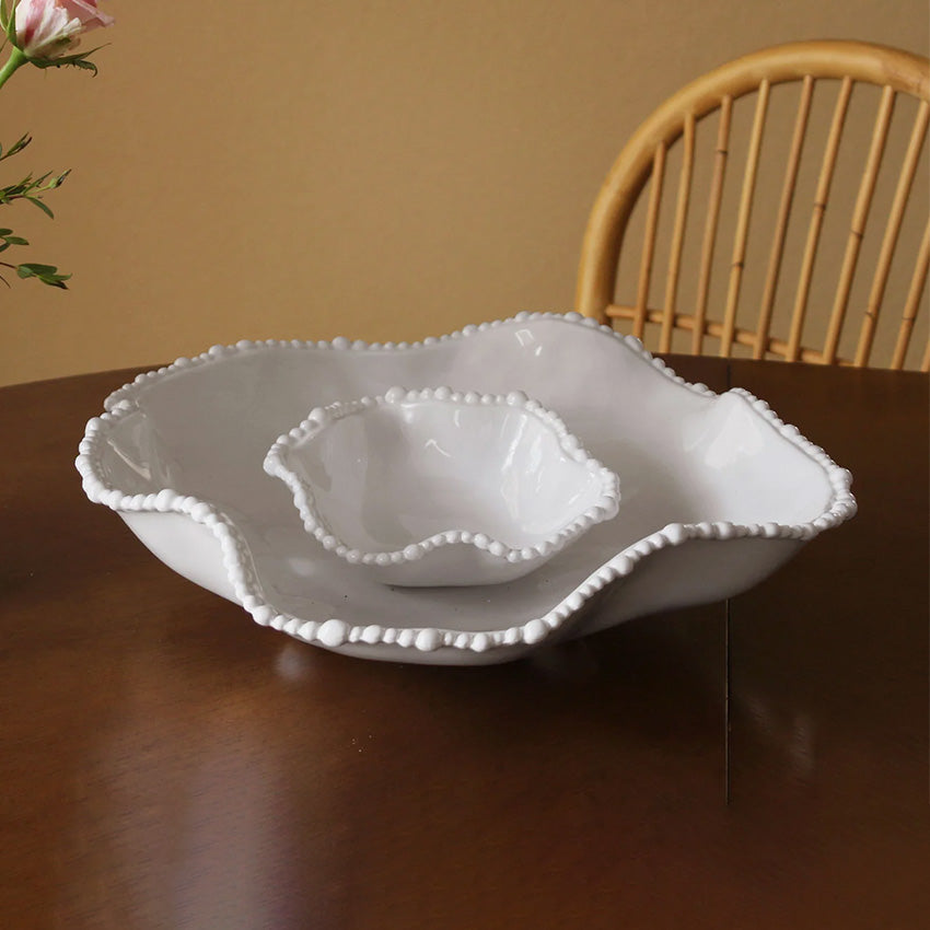Beatriz Ball Vida Alegria Chip and Dip Serving Bowl - Elegant White Ceramic Appetizer Platter for Parties, Entertaining, and Home Decor