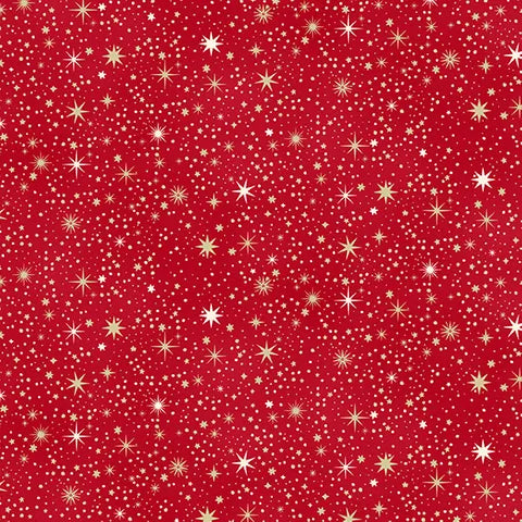 Enchanted Christmas Makower Fabrics M028R4 Red Stars - Premium Cotton Fabric for Holiday Quilting, DIY Crafts & Christmas Decorations