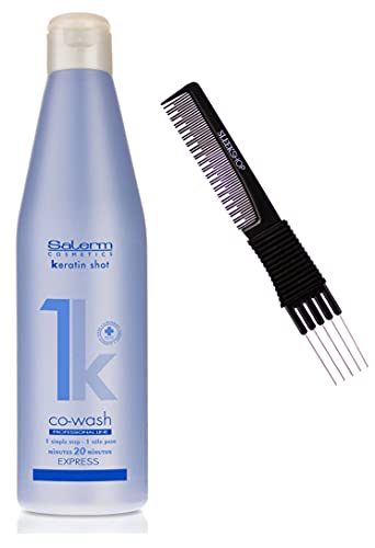 Salerm Cosmetics Keratin Shot Original Co-Wash - 20 Minute Express Hair Straightening Treatment with Sleek Teasing Comb - 18.3 oz Professional Straight Hair System for Smooth, Frizz-Free Results - Perfect for Home Use & Salon-Quality Styling