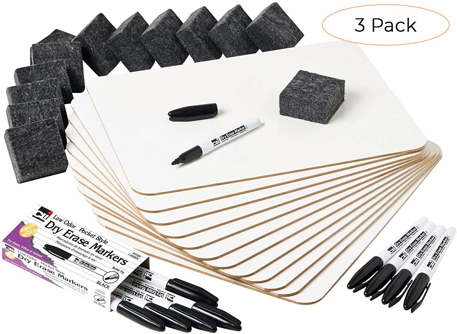 Charles Leonard Dry Erase Lapboard Class Pack - 12 Whiteboards, 12 Felt Erasers & 12 Black Dry Erase Markers (35036) - Perfect for Classroom, Homeschooling & Office Meetings