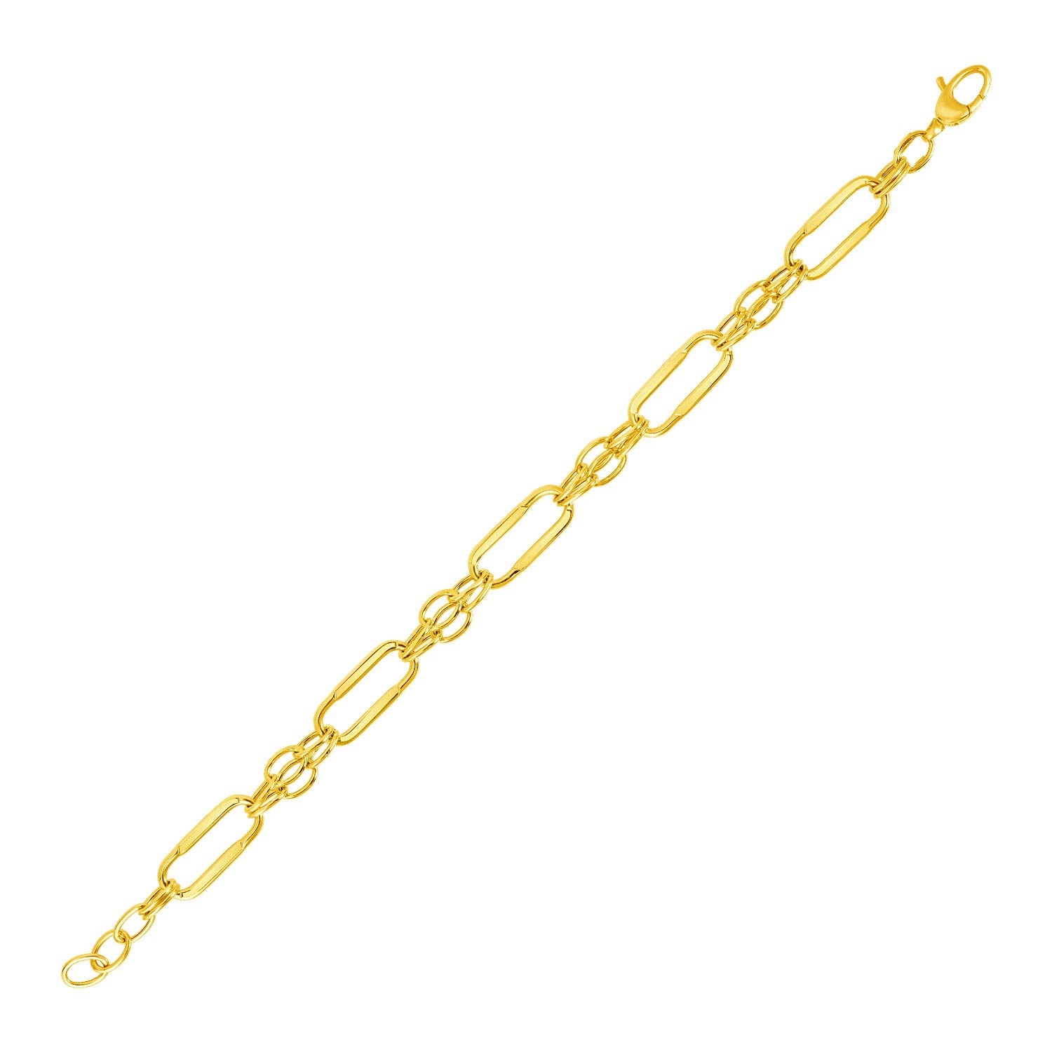 14K Yellow Gold Bracelet for Women - Polished Rectangular Oval Link Chain - Elegant Fine Jewelry Gift for Birthday, Anniversary & Special Occasions