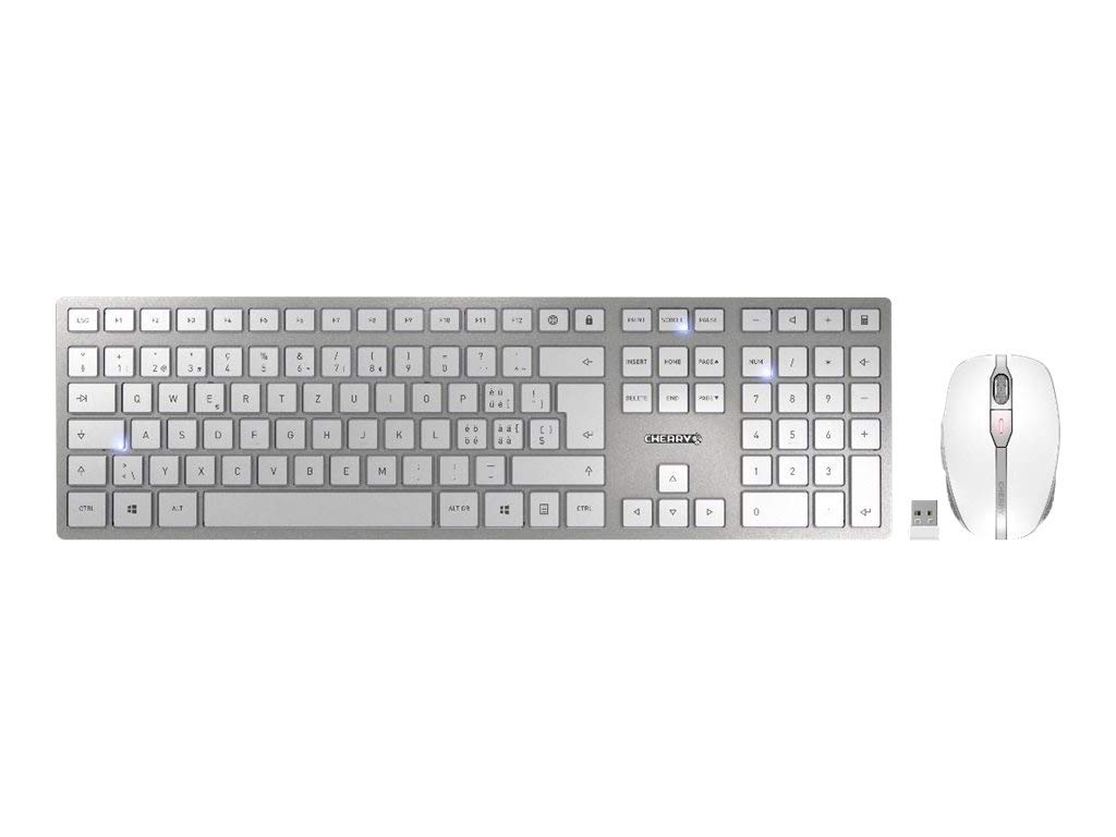 Wireless Keyboard and Mouse Combo - Rechargeable Ergonomic Desktop Set for PC/Laptop, Cherry MX Silent Red Switches, 2.4GHz USB Dongle - Perfect for Home Office, Gaming & Productivity Work