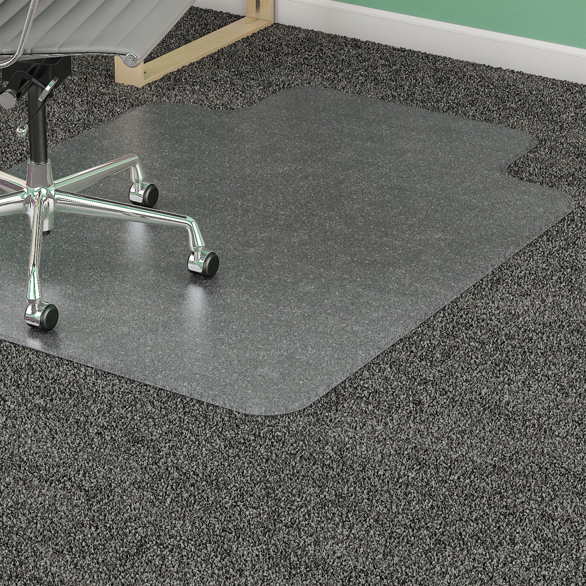 Lorell PlushMat Wide Lip Chair Mat - Clear Non-Slip Office Floor Protector for Hardwood & Carpet - Perfect for Home & Office Workspaces