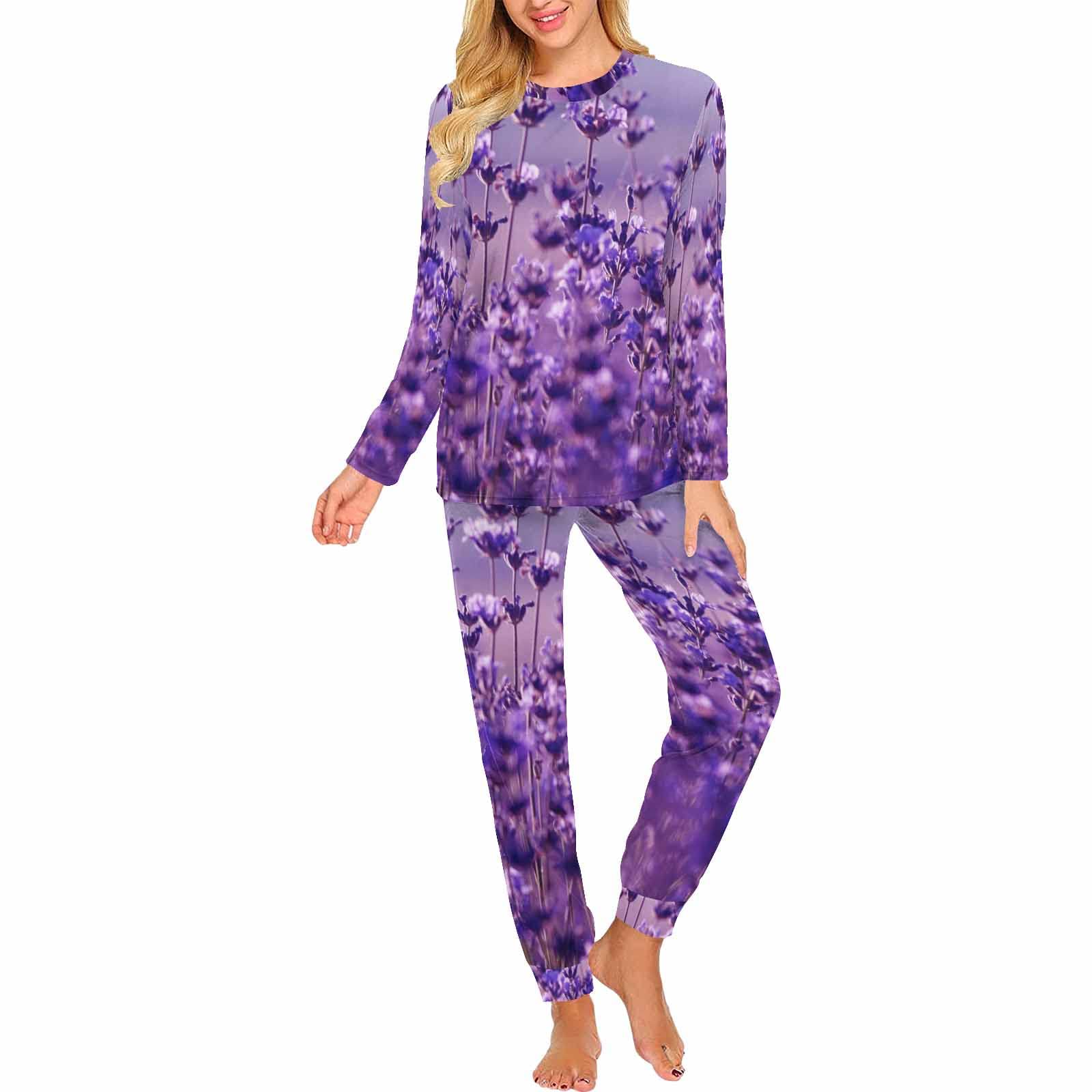 InterestPrint Women's Purple Hydrangea Pajama Set - 2 Piece Sleepwear Lounge Set with Comfortable Sweatsuit for Nightwear & Relaxation at Home | Soft Loungewear for Women's Sleepwear, Spa Days and Cozy Evenings