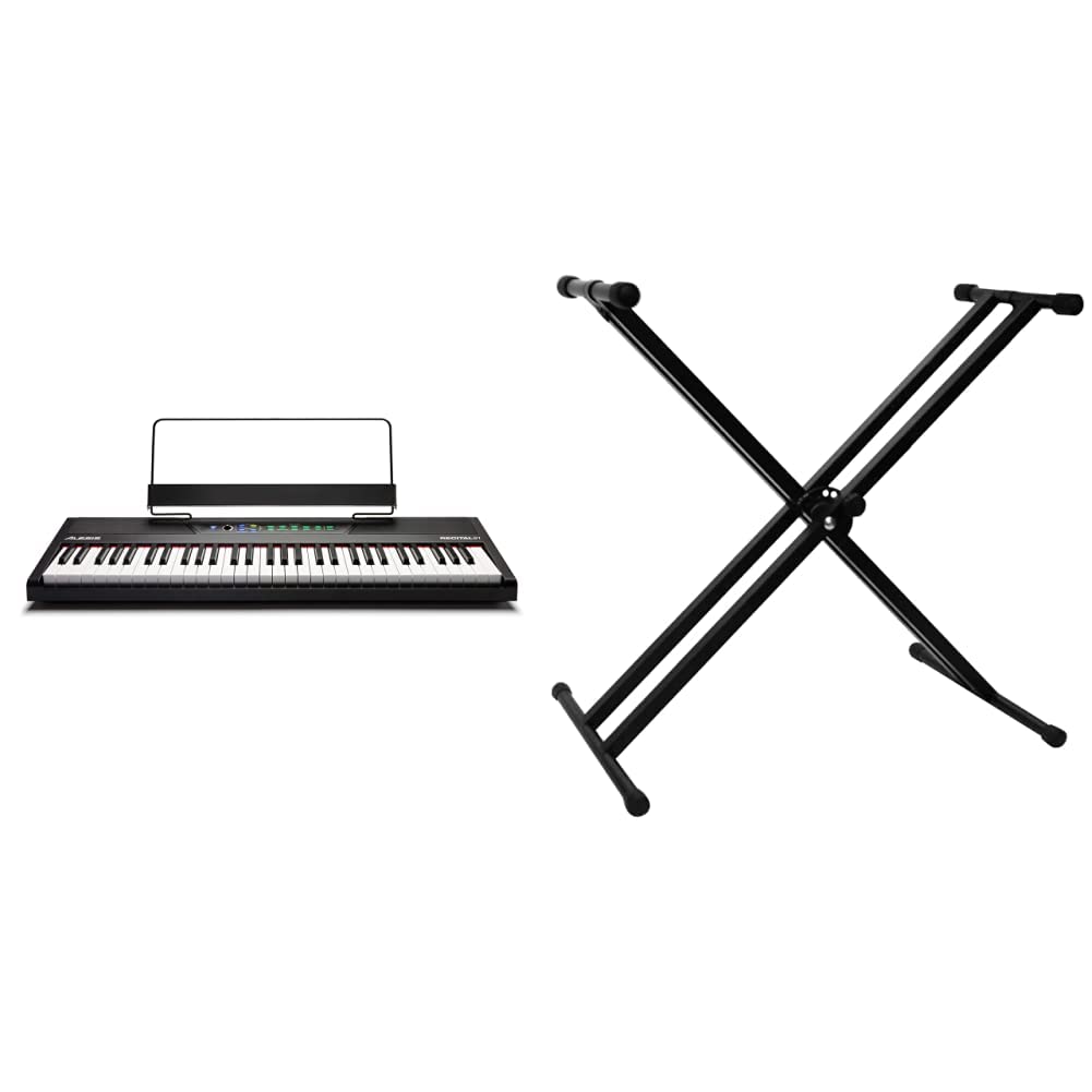Alesis Recital 61 Key Digital Piano Keyboard with Semi-Weighted Keys, Built-in Speakers & Power Supply - Perfect for Beginners, Home Practice & Studio Recording | Includes ChromaCast GoDpsMusic CC-KSTAND X-Style Keyboard Stand