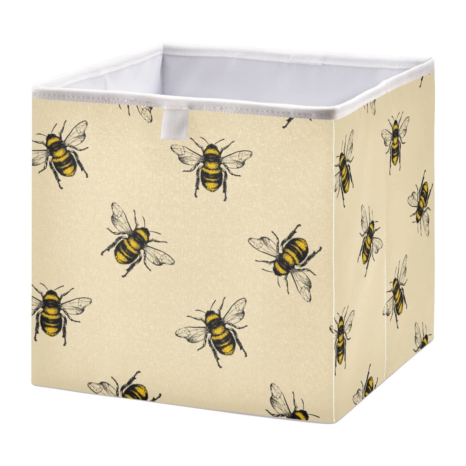 Honey Bee Pattern Collapsible Storage Organizer Box - 11x11x11 Inch Round Canvas Bin for Bedroom, Closet, Kids Toys & Laundry Organization | Perfect for Nursery, Playroom & Home Decor