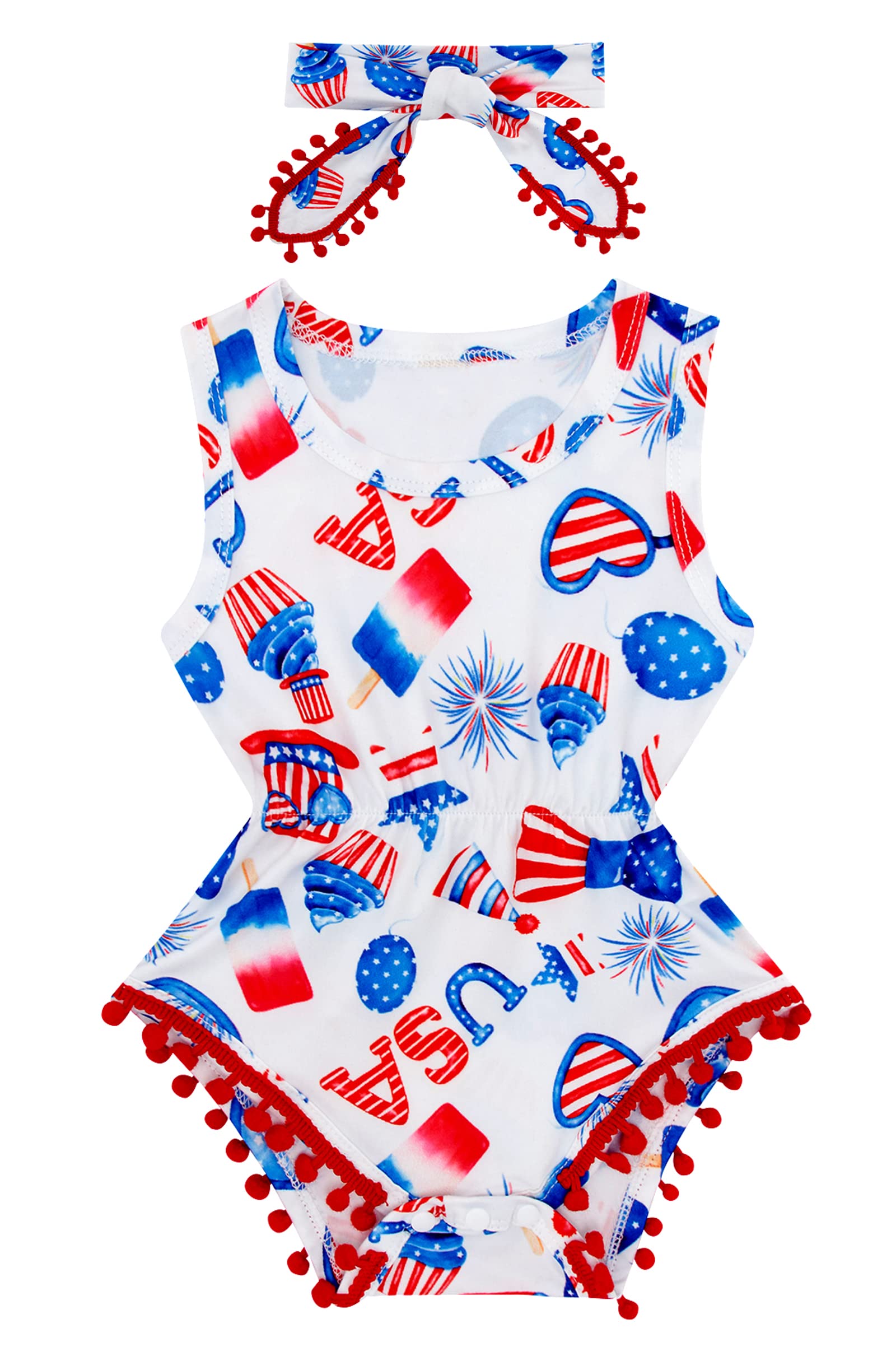 UNICOMIDEA Baby Girls Romper Jumpsuit - Sleeveless One-Piece Bodysuit with Headband for Newborn 0-24 Months | Cute Outfit for Summer, Photoshoot & Special Occasions
