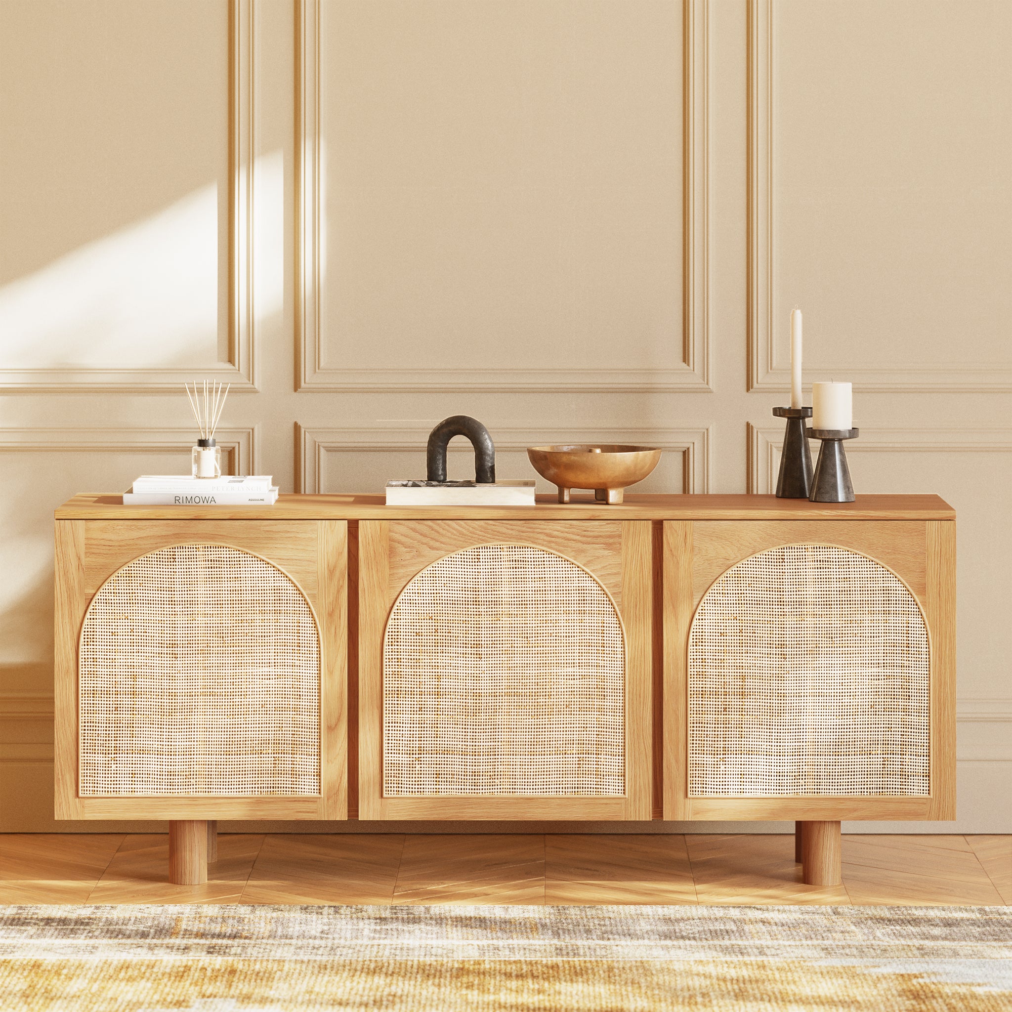 Modern Archi Sideboard - Mid-Century Style Buffet Cabinet with 2 Doors & 4 Drawers - Perfect for Dining Room Storage & Living Room Organization