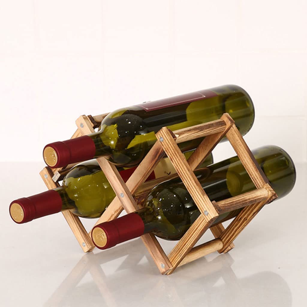 Wooden Wine Rack - 3/6/10 Bottle Holder, Folding Wine Storage Shelf for Bar, Kitchen & Dining Room - Space Saving Drink Bottle Display (3 Bottles Capacity) - Perfect for Home Decor, Wine Cellar Organization & Party Serving