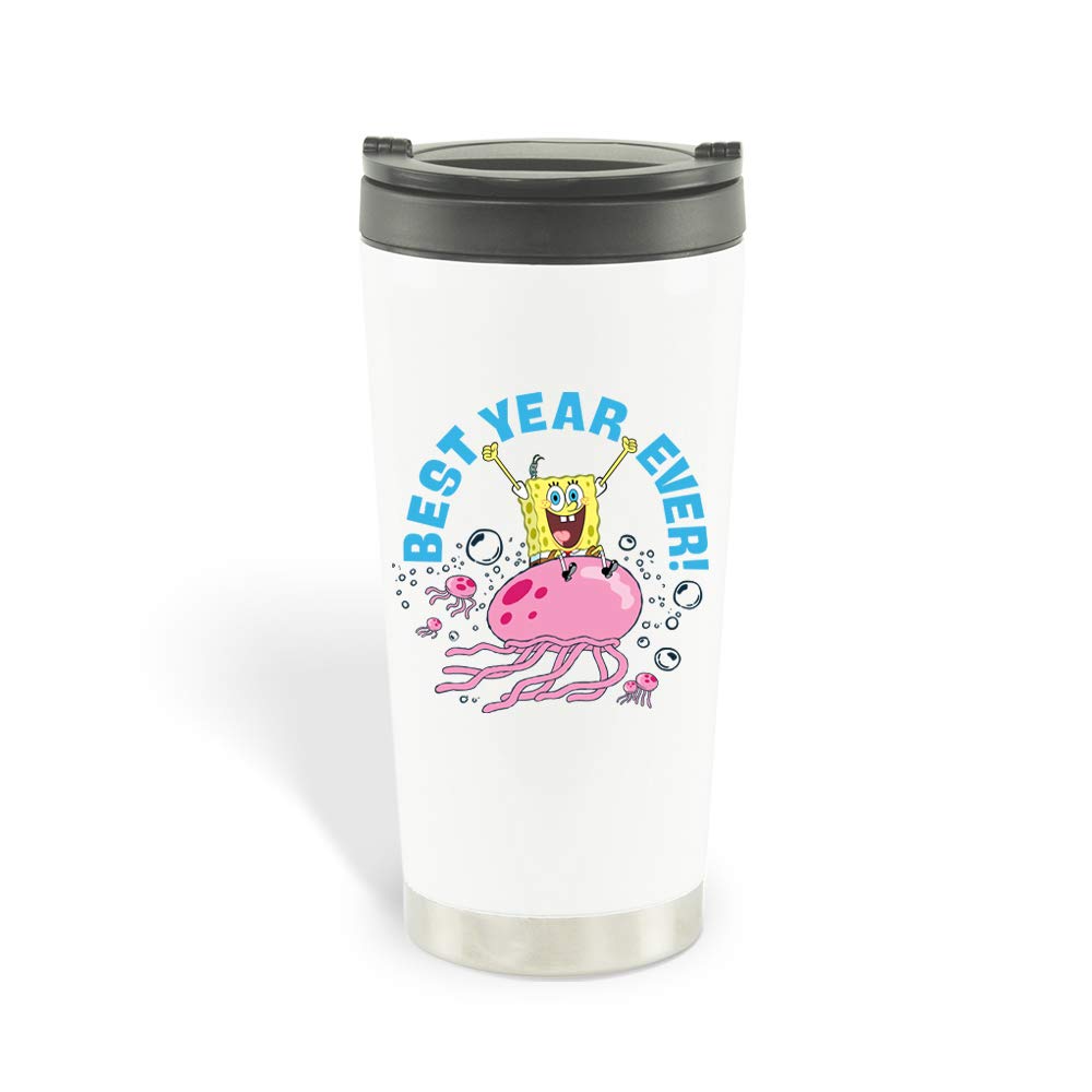 SpongeBob SquarePants Jellyfish Travel Mug - 16oz Insulated Stainless Steel Cup with Lid - Officially Licensed Cartoon Gift - Perfect for Coffee, Tea & Hot/Cold Drinks at Work, School or Travel
