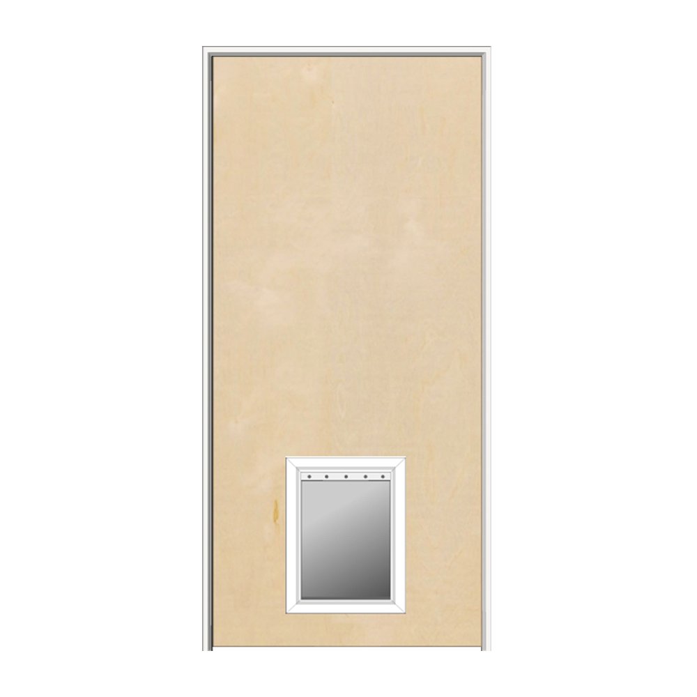 Solid Core Flush Birch Prehung Interior Door with Pet Door - 30