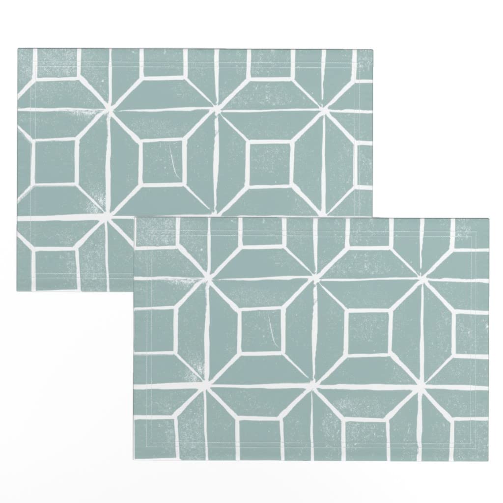 Spoonflower Linen Cotton Canvas Placemats Set of 2 - Geometric Egg Blue Squares Abstract Texture Light Monochrome Print | Modern Table Setting for Dining Room, Kitchen, and Party Decor