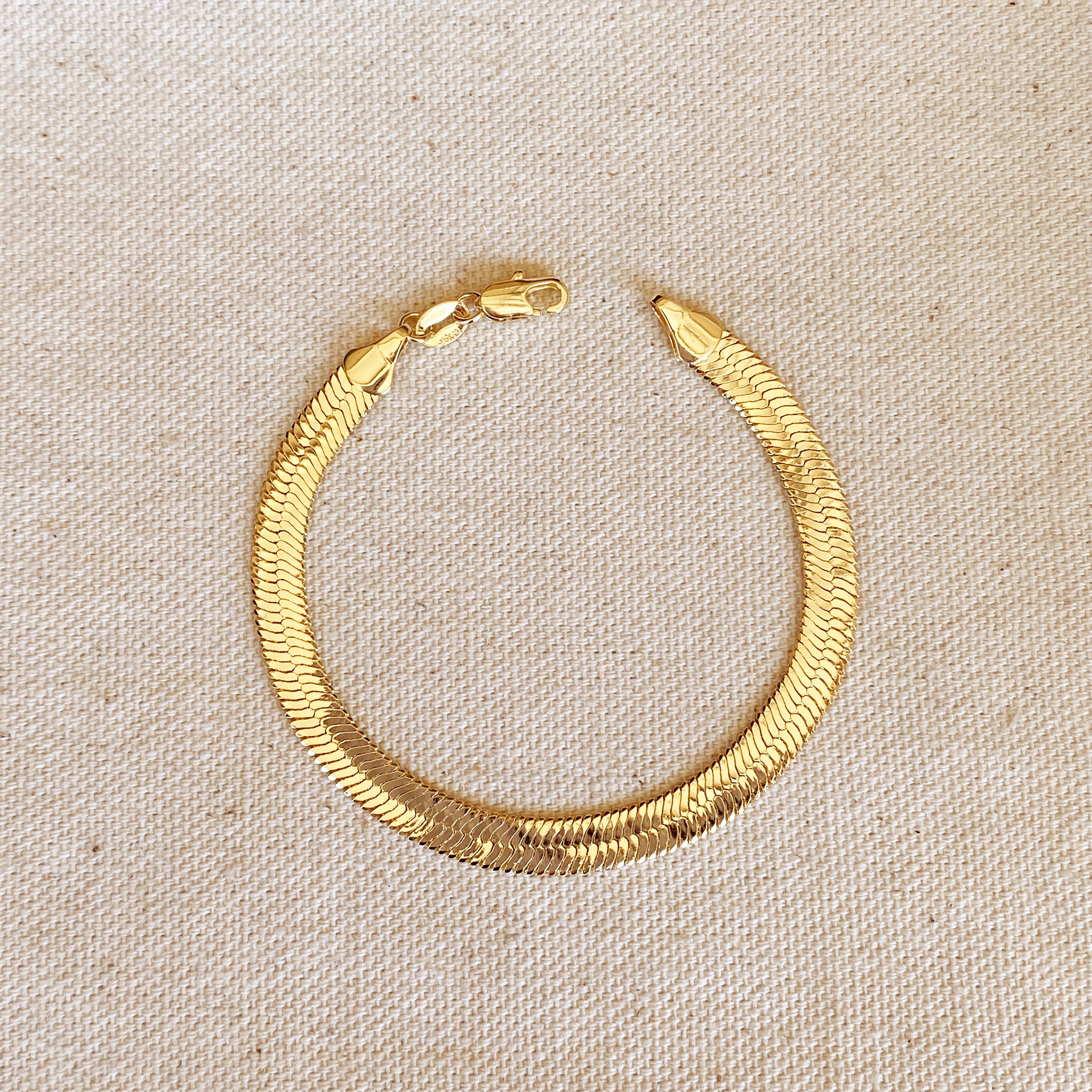 18K Gold Filled 6mm Herringbone Chain Bracelet for Women - Elegant Layering Jewelry for Everyday Wear & Special Occasions