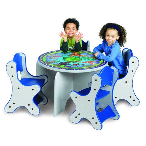 Animal Families Table & 4 Blue Chairs Set - Speckletone Finish - Perfect for Kids Playroom, Nursery, or Classroom Furniture