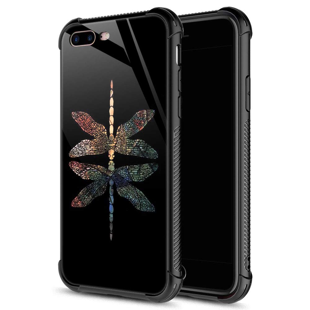Dragonfly Design Shockproof iPhone 7/8/SE2 Case - Tempered Glass Back & Soft Silicone TPU Protective Cover | Durable Drop Protection for Everyday Use, Travel & Outdoor Activities