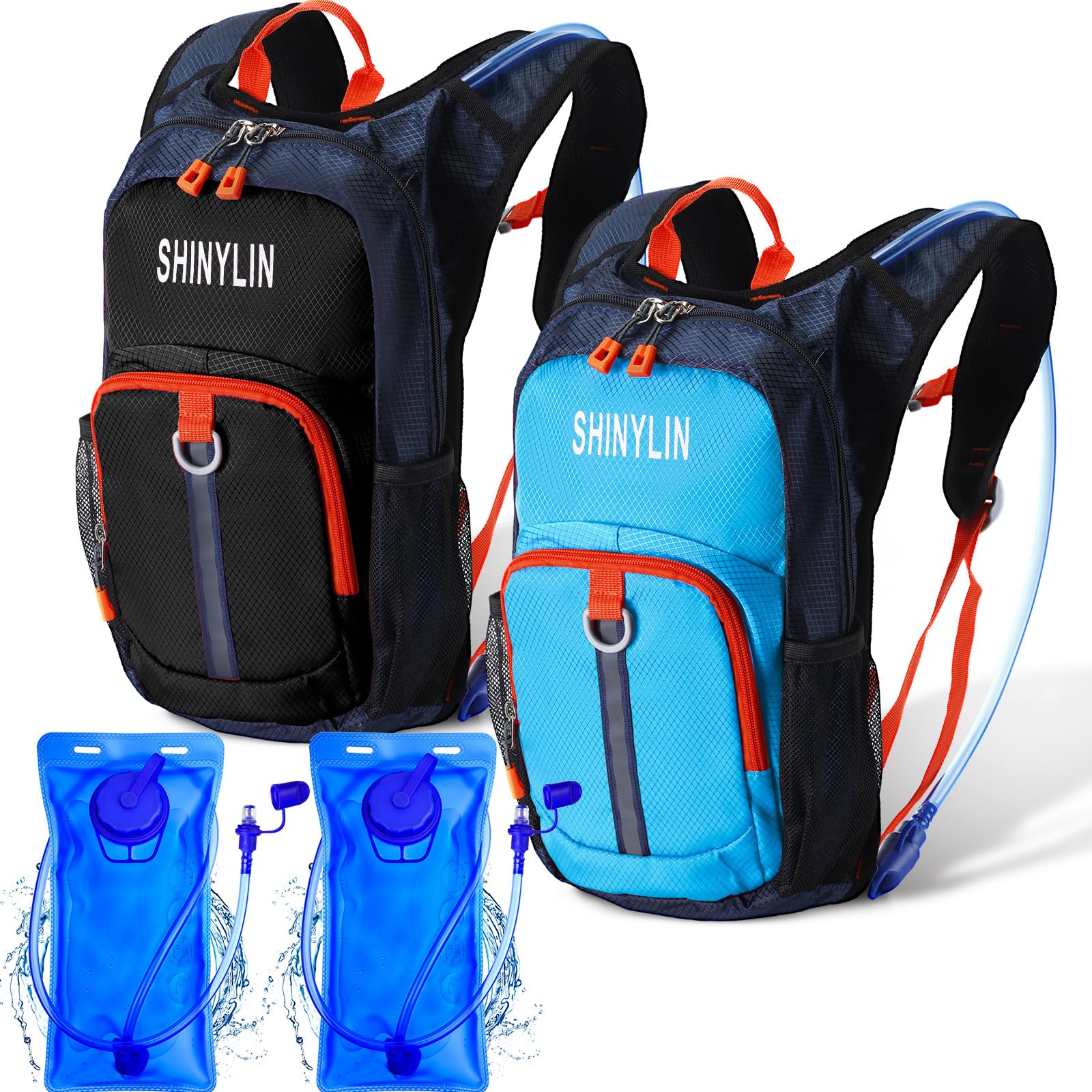 Shinylin 2 Pack Kids Hydration Backpack with 1.5L Water Bladder - Lightweight Hydration Pack for Boys & Girls - Perfect for Biking, Hiking, Running, Camping & Outdoor Adventures