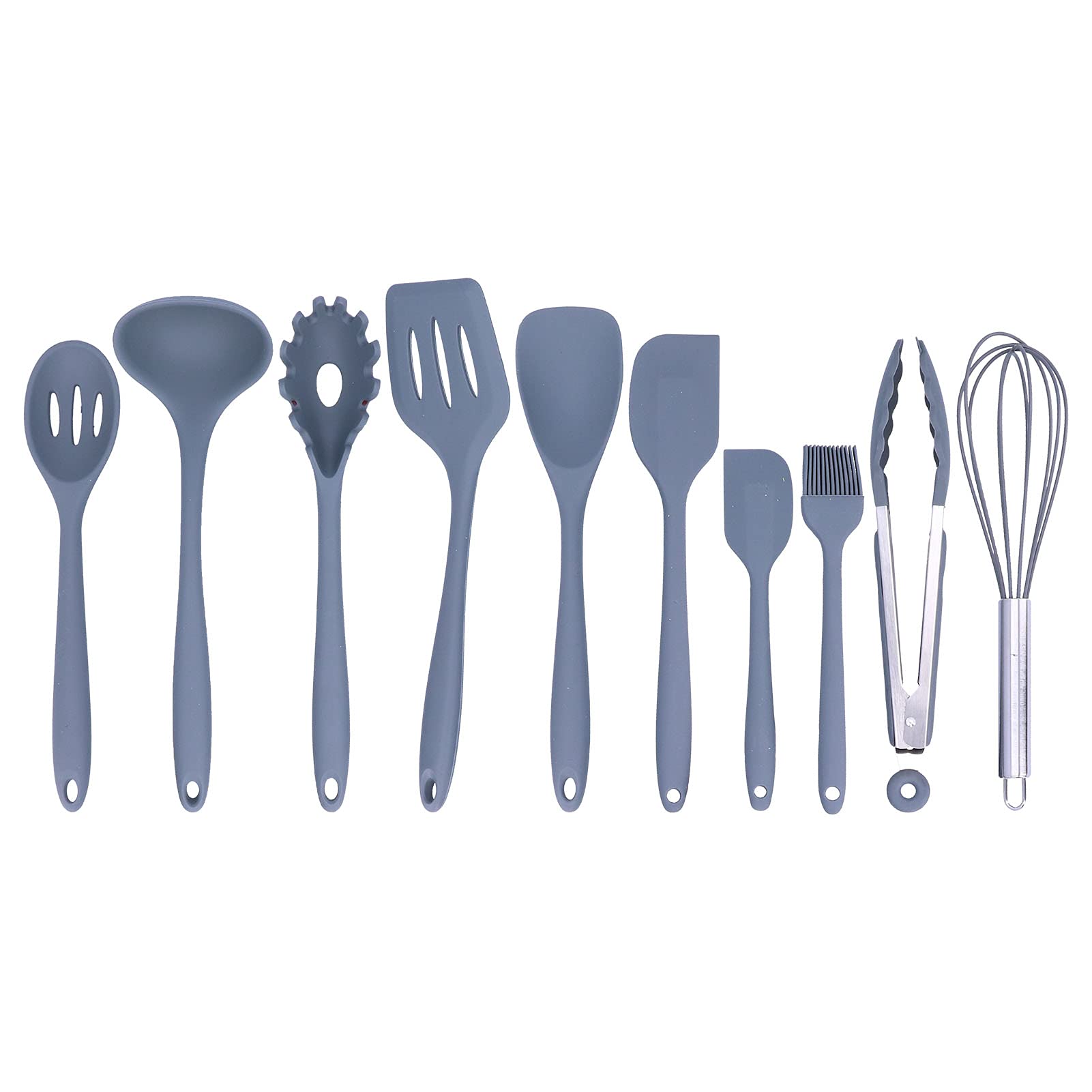 10pcs Non-Stick Silicone Kitchen Utensil Set - Spatula, Spoon, Eggbeater, Brush - Gray Cookware Gadgets for Baking, Cooking, and Food Prep