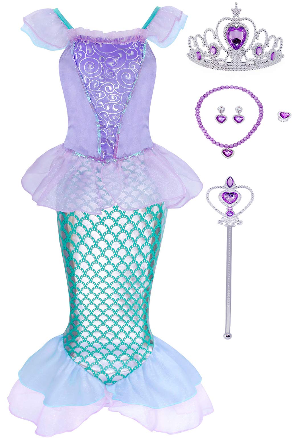 HenzWorld Princess Mermaid Dress for Girls - Sparkly Sequin Costume for Birthday Party, Halloween, Christmas Dress Up & Cosplay (Includes Jewelry) | Perfect for Themed Parties, Photo Shoots & Fantasy Play