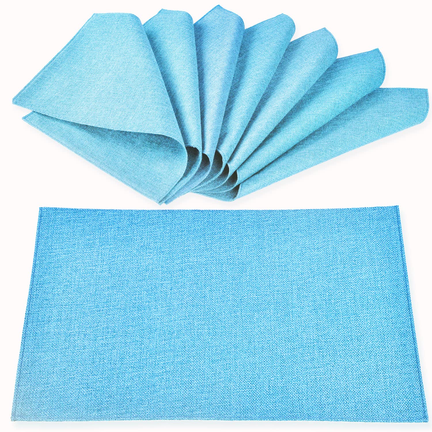 Rinpon 8-Piece Linen-Like Polyester Placemats Set - Machine Washable, Heat Resistant & Wrinkle-Free Thick Table Mats for Dining Room, Kitchen & Entertaining (Light Blue) | Perfect for Everyday Meals, Dinner Parties & Holiday Gatherings
