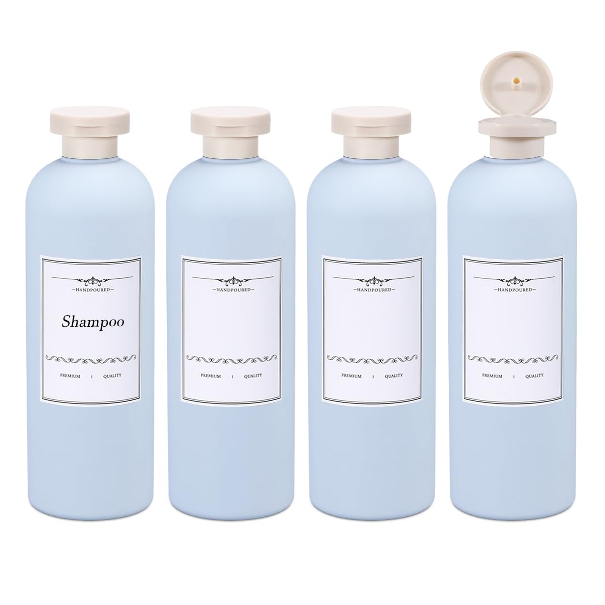 13.5oz 4-Pack Refillable Travel Shampoo Bottles & Conditioner Containers - Leak-Proof Squeeze Bottles with Flip Cap for Toiletries | Perfect for Air Travel, Gym, Camping & Vacation Essentials