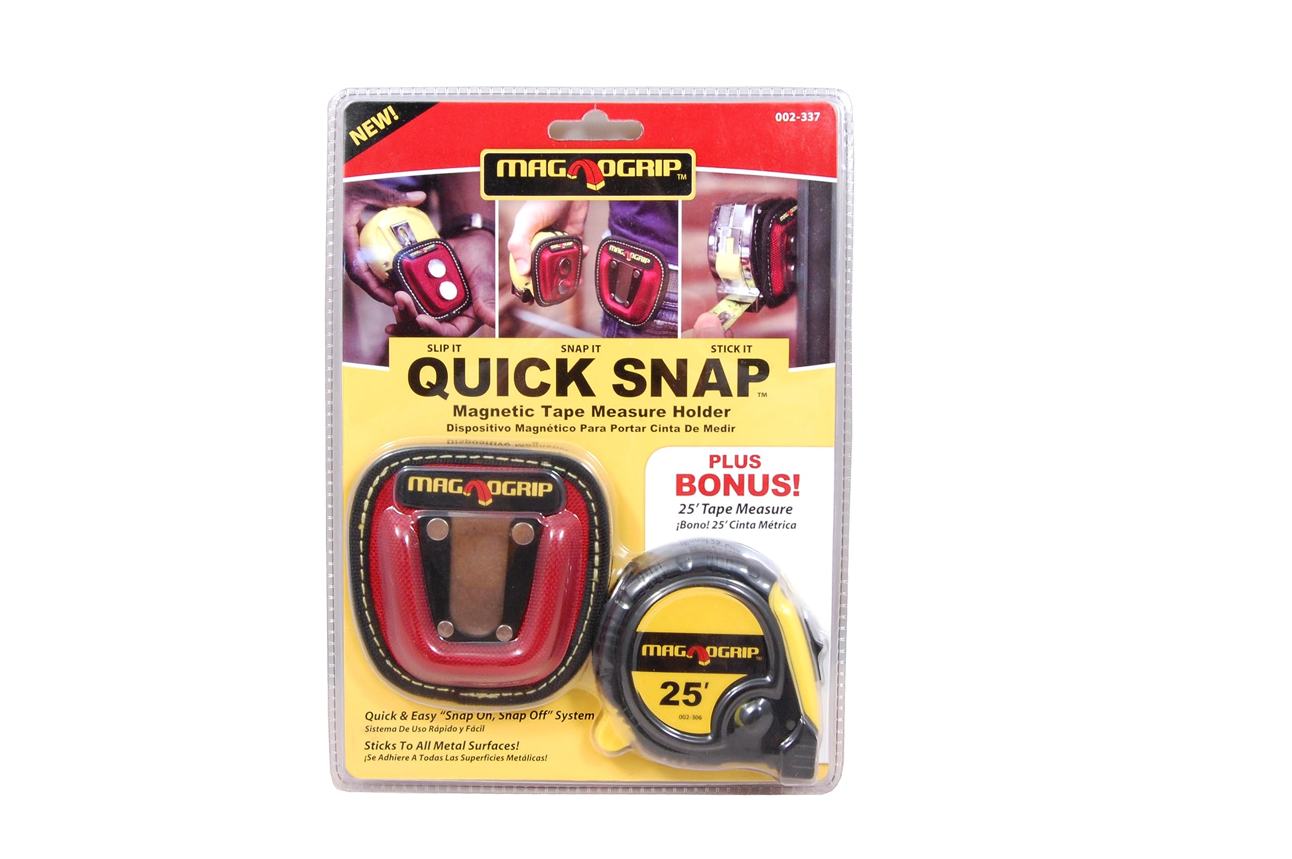MagnoGrip 002-337 Quick Snap Magnetic Tape Measure Holder with Bonus Tape Measure - Perfect for Construction, DIY Projects & Tool Organization
