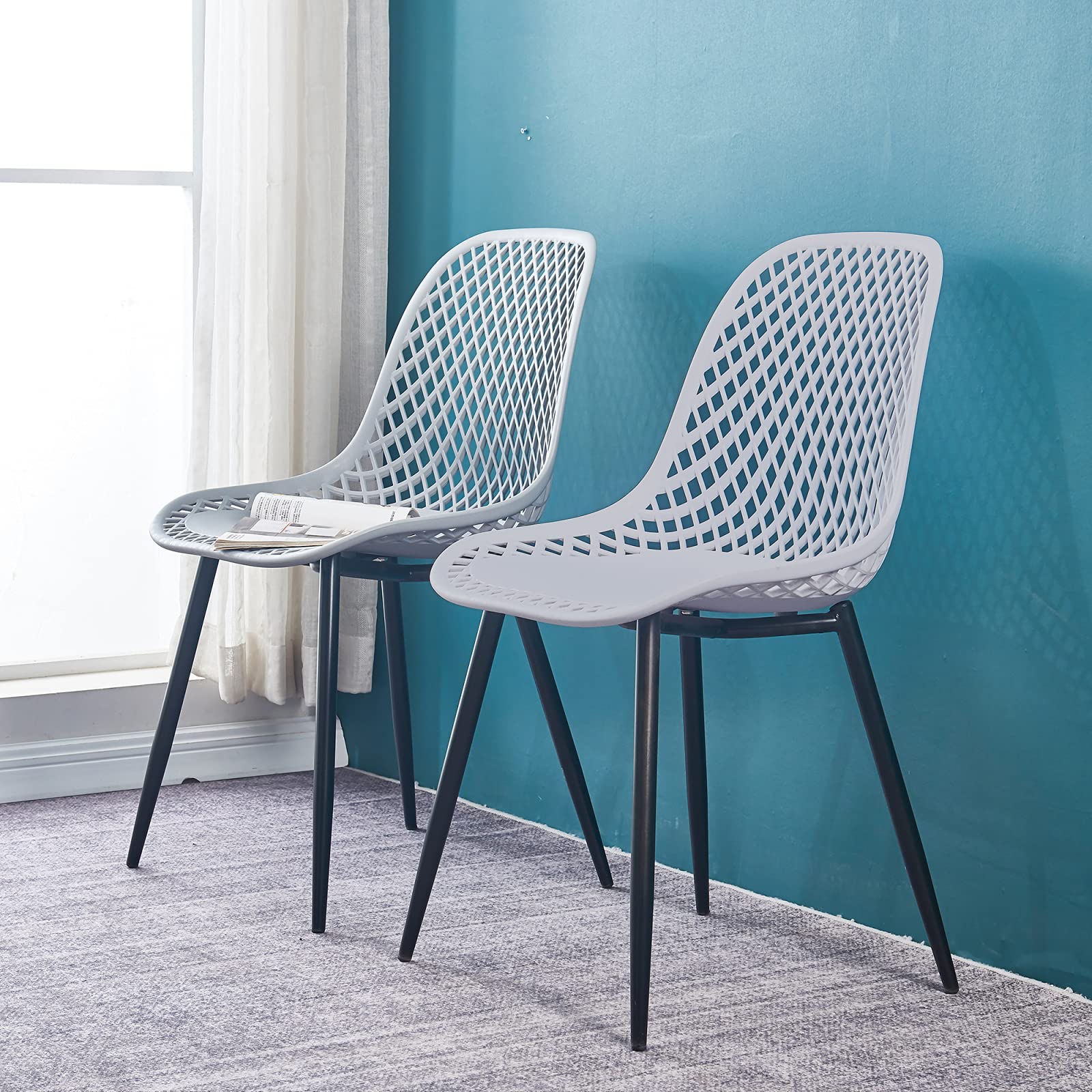 Lazyspace Modern Plastic Dining Chairs Set of 2 - White Home Office & Side Chairs for Indoor/Outdoor Use - Perfect for Dining Room, Living Room, Patio & Backyard