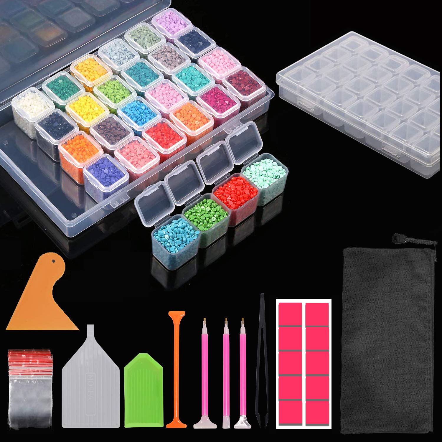 2-Pack 28 Slot Diamond Painting Storage Containers - Portable Plastic Bead Organizer Box with Tools & Accessories Kit for 5D Full & Partial Drill Diamond Art - Perfect for Crafting, DIY Projects & Home Decor