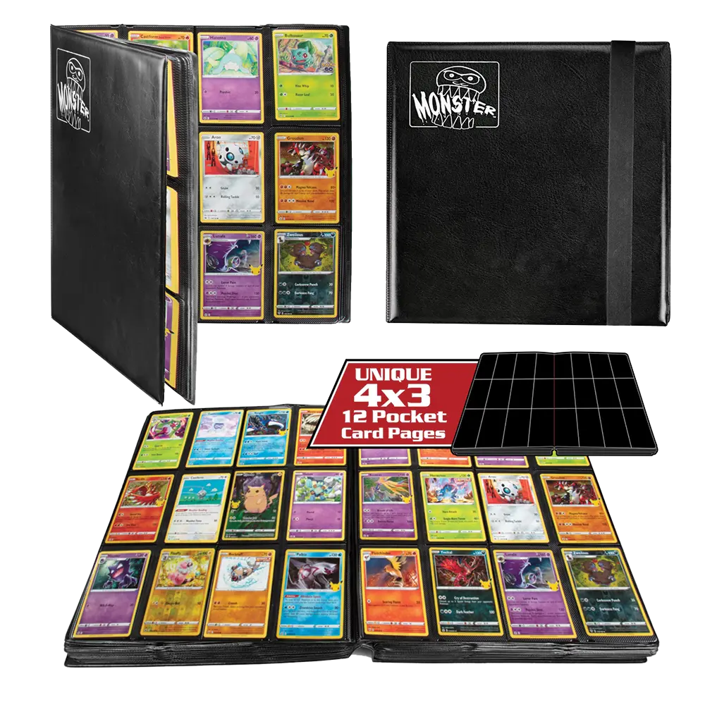 12-Pocket Zodiac Monster Matte Black Binder - Perfect for School, Office & Collectible Card Storage