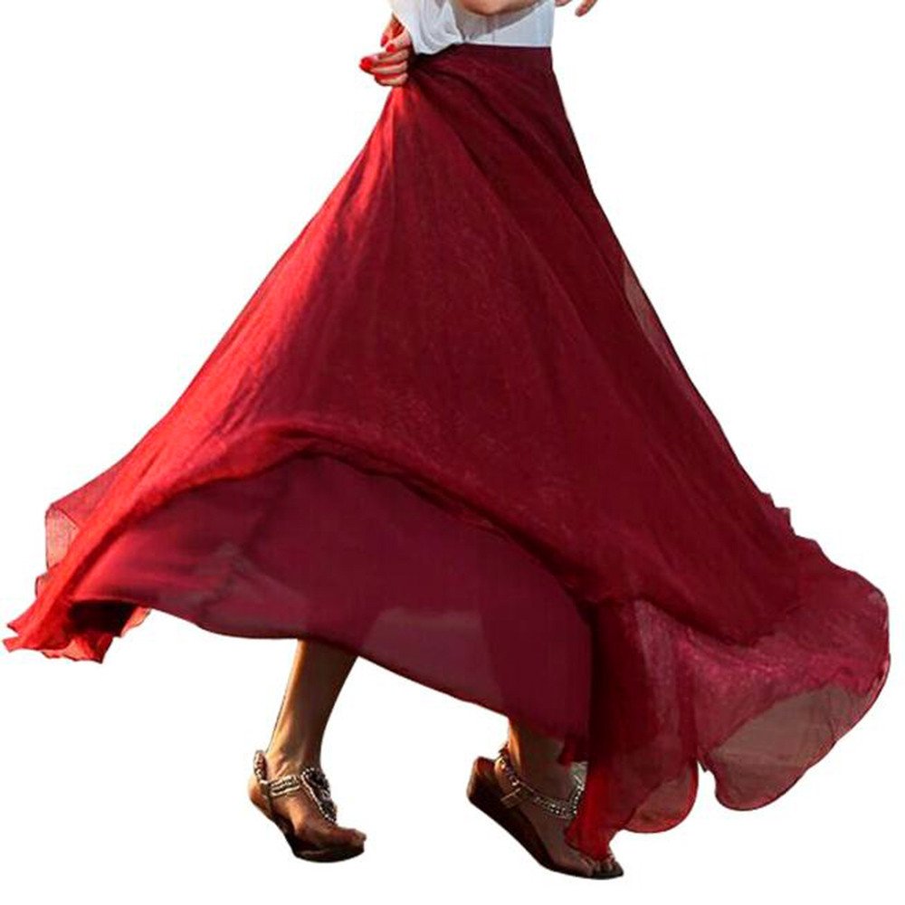 Women's Stretchy Elastic Waist Chiffon Maxi Dress - Flowy Beach Cover Up, Summer Casual Skirt for Vacation, Pool Party & Boho Outfits
