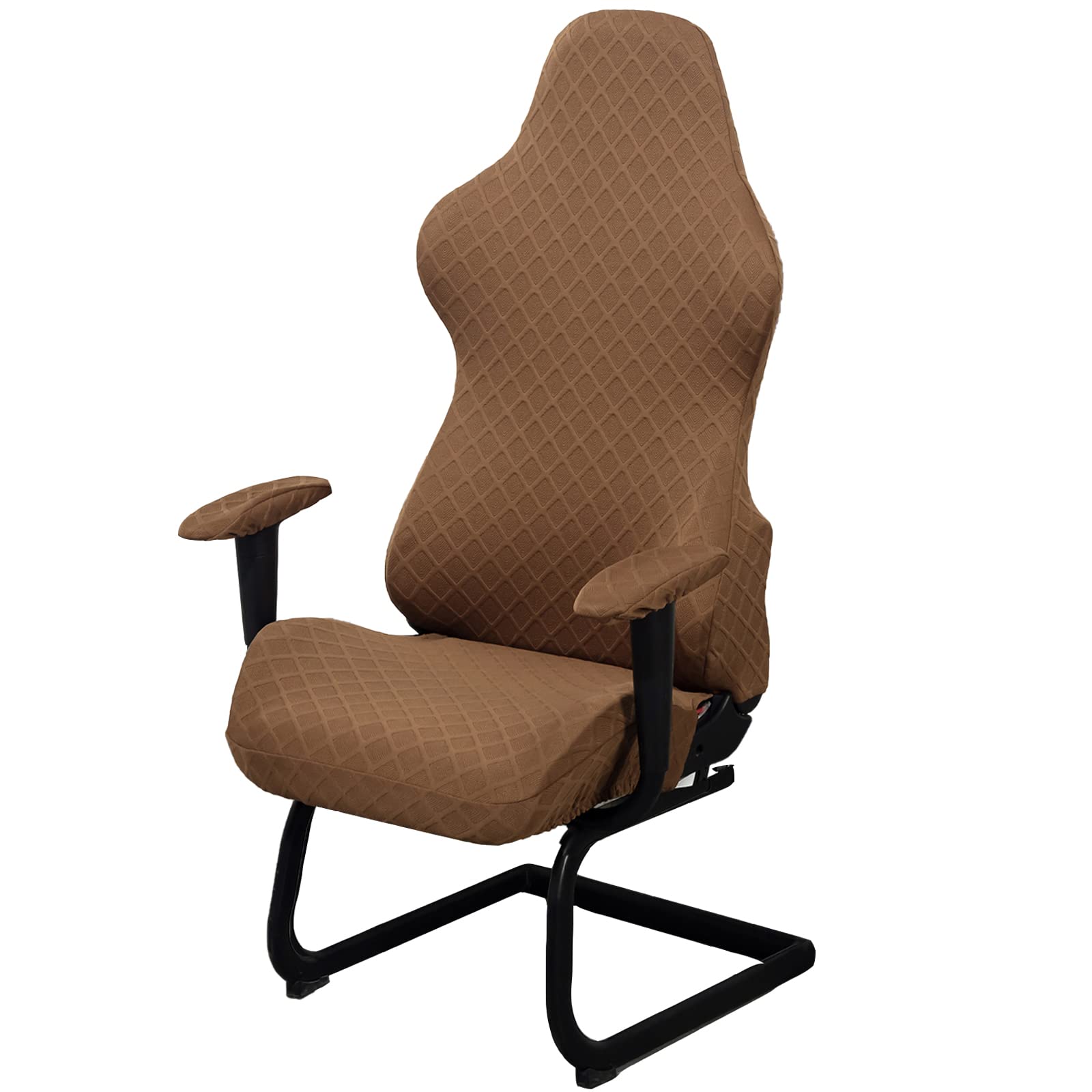 Jacquard Gaming Chair Covers - Stretch Spandex Computer Chair Slipcovers, Detachable & Washable Office Chair Cover for Armchair, Swivel & Boss Chairs (Brown) - Perfect for Gaming, Home & Office Use