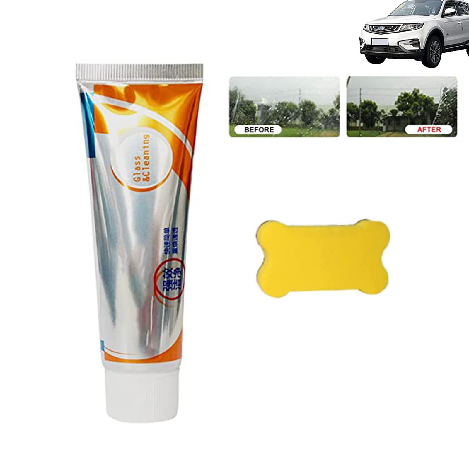 Car Windshield Oil Film Cleaner & Glass Stripper - Automotive Glass Water Spot Remover Paste for Car Windows Cleaning | Easy-to-Use Car Cleaning Tool with Sponge Included | Perfect for DIY Car Detailing & Windshield Maintenance