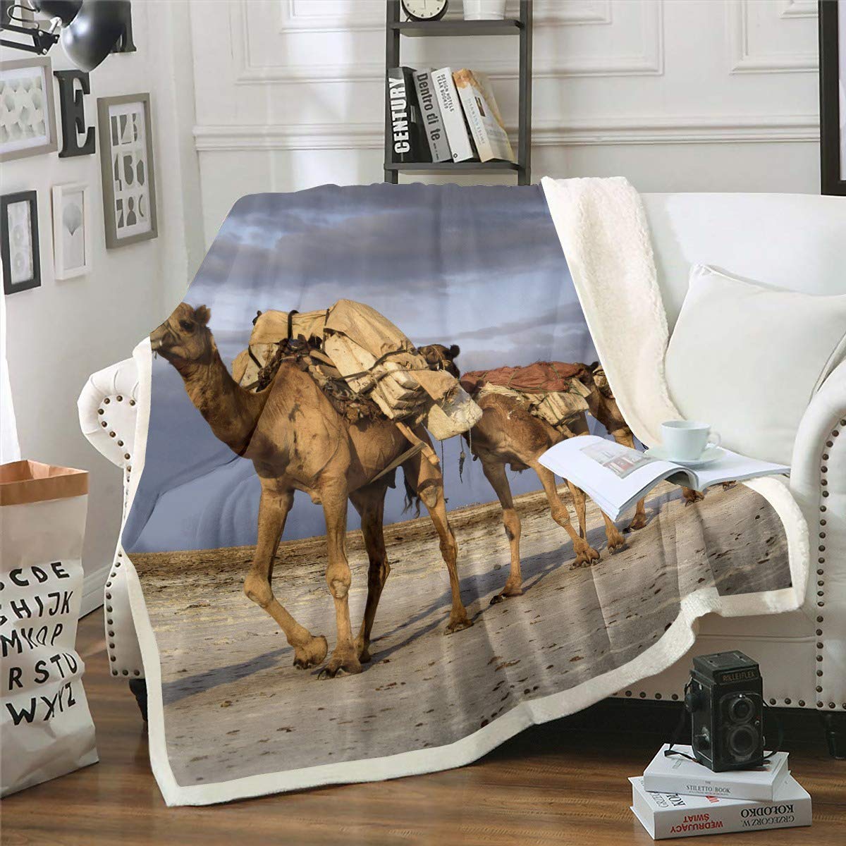Reversible Sherpa Fleece Throw Blanket 60x80 Inch - Soft Brushed Flannel Cozy Blanket for Couch, Sofa & Travel | Warm Winter Bed Blanket Inspired by Indian Journey | Perfect for Home, Office & Camping