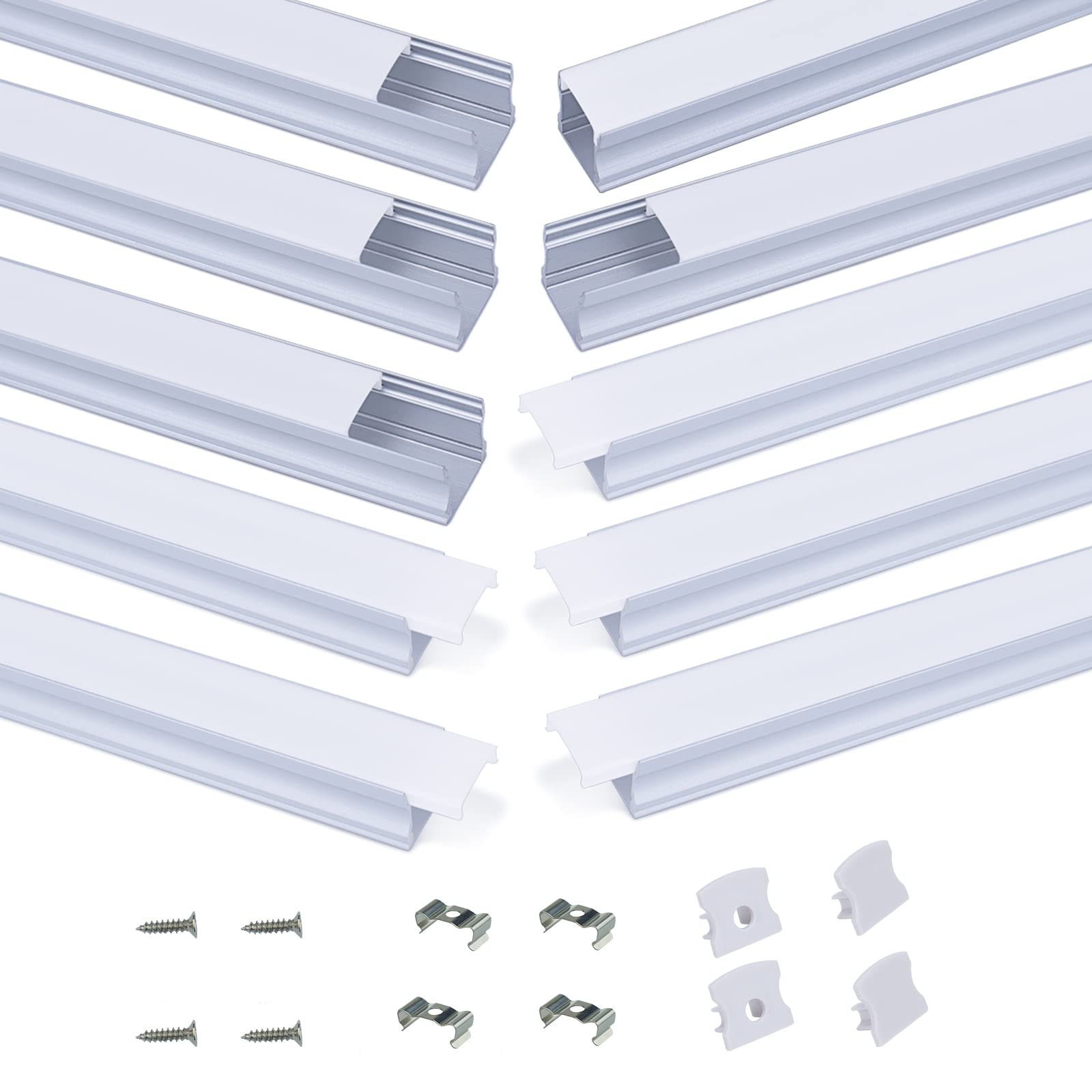 Muzata 10-Pack 6.6FT/2M Deep Aluminum LED Channel System with Milky White Frosted Diffuser for LED Strips up to 12mm - Perfect for Under Cabinet Lighting, Cove Lighting, and Home Decoration (U101 WW)